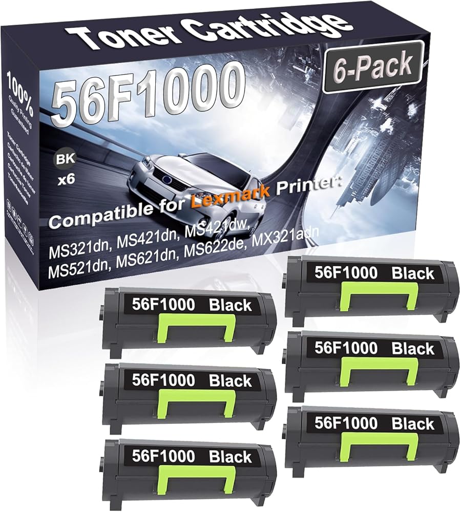 Kolasels 6-Pack (Black) Compatible MS321dn MS421dn MS421dw MS521dn MS621dn Laser Printer Cartridge (High Capacity) Replacement for 56F1000 Printer Cartridge