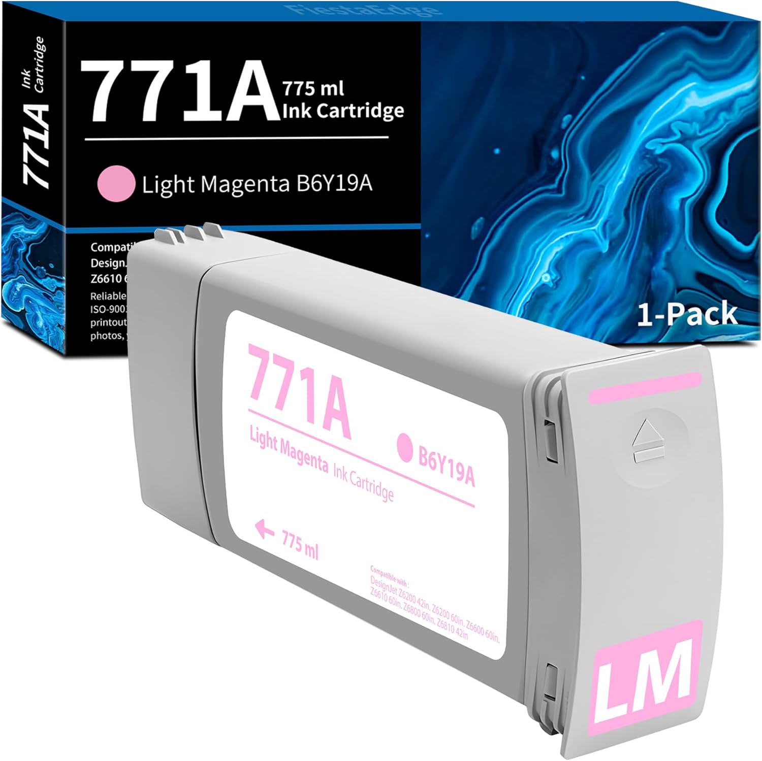 FiestaEdge 771 771A Light Magenta Ink Cartridge 1-Pack B6Y19A Ink Replacement for HP 771 771A Ink for DesignJet Z6200 Z6600 Z6610 Z6800 Z6810 Printer Ink, 775ml