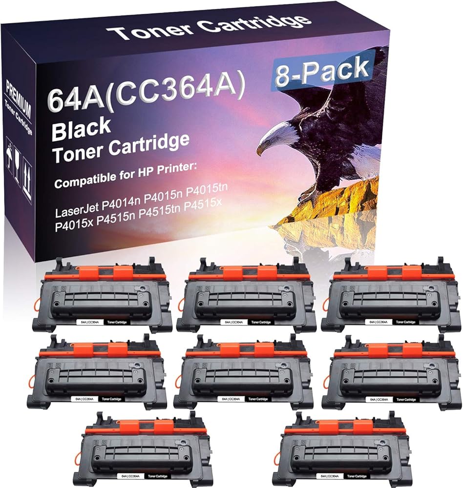 8 Pack Compatible Laserjet Pro P4014n P4015n P4015tn Printer Toner Cartridge Replacement for HP 64A CC364A Imaging Toner Cartridge