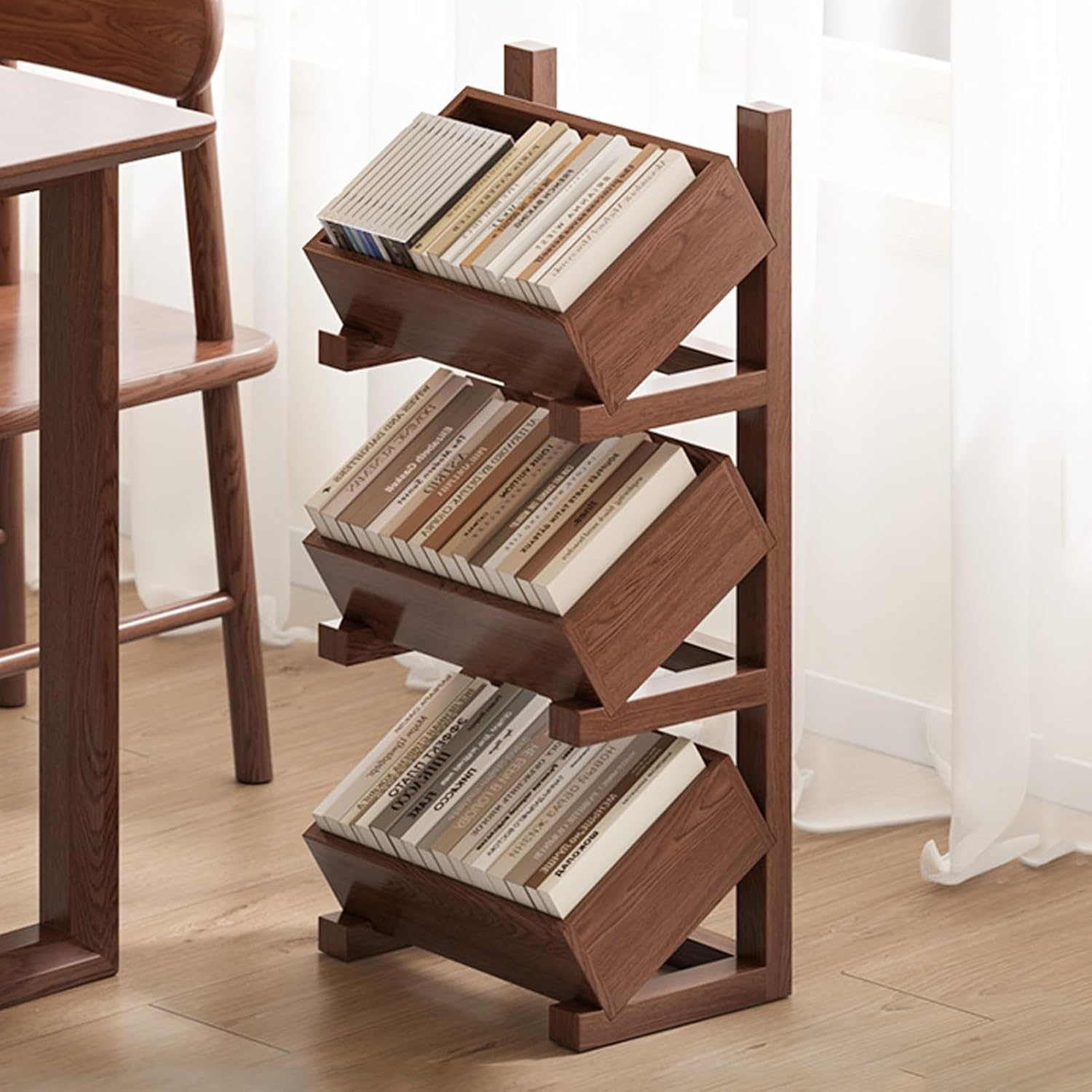 YVYKFZD Wooden Bookshelf, Free Standing Bookcase, Creative Display Storage Rack, Multifunctional Corner Book Shelf Organizer Space Saver, for Bedroom Living Room Study(Walnut,3-Tier 13.7