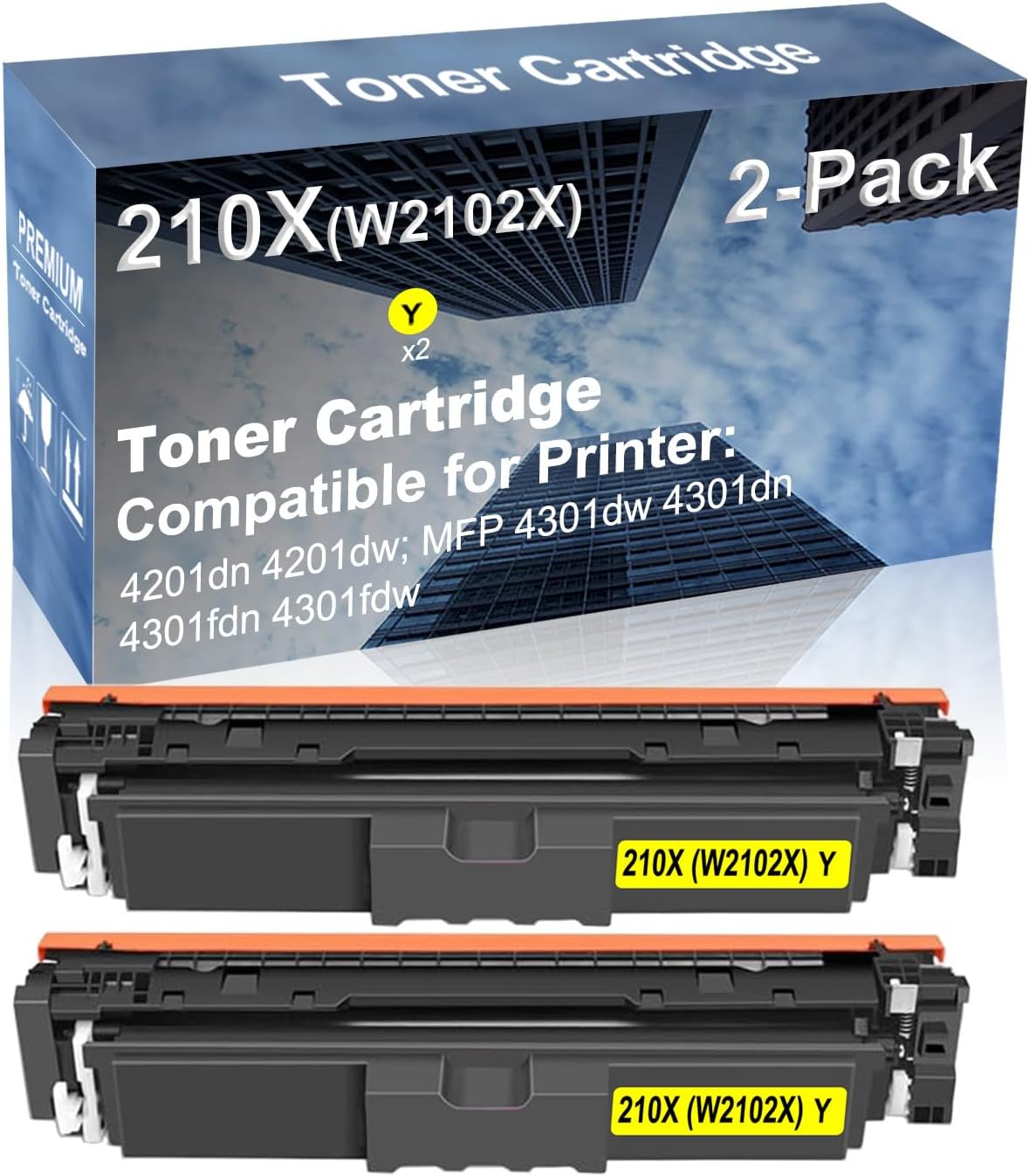 2-Pack (Yellow) Compatible High Yield 210X (W2102X) Laser Printer Toner Cartridge use for 4201dn 4201dw; MFP 4301dw 4301dn 4301fdn 4301fdw Printer (with Chip)
