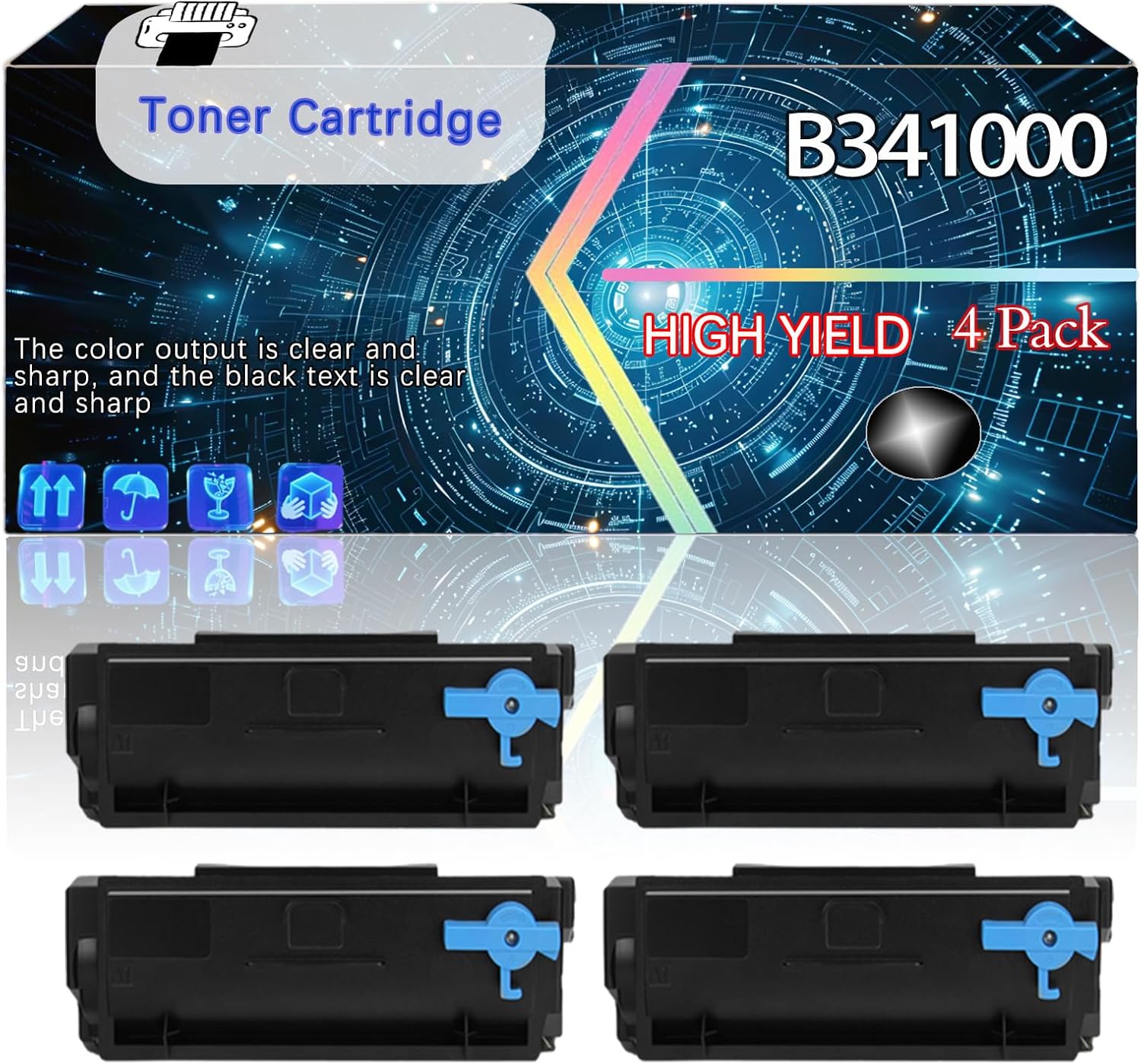 B341000 Compatible for Lexmark B3340dw B3442dw MB3442adw MB3442i Printers, Replacement Toner Cartridge High Yield Printer Accessories (4 Pack Black)