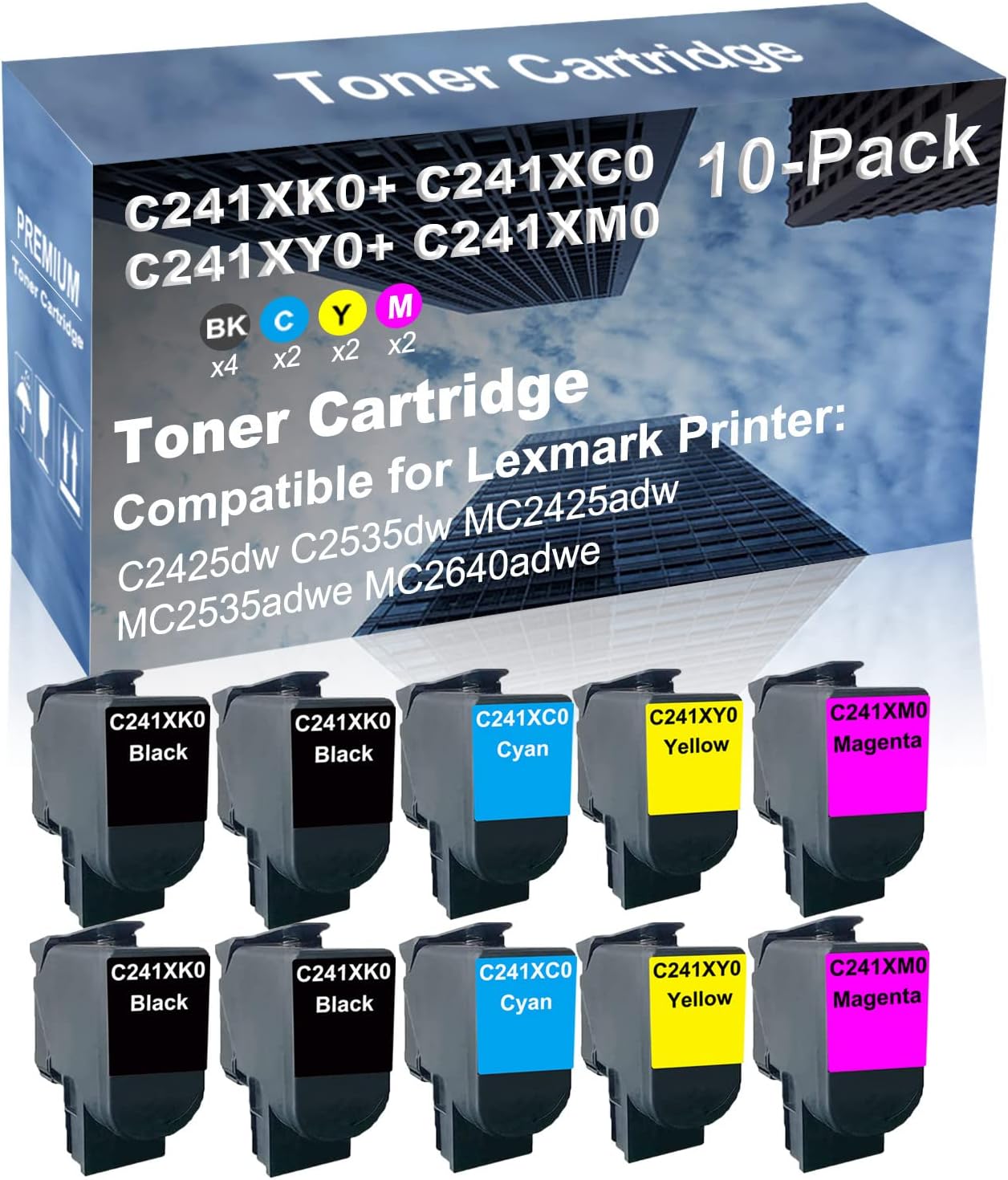 10-Pack (4BK+2C+2Y+2M) Compatible High Yield C241XK0+ C241XC0+ C241XY0+ C241XM0 Laser Printer Toner Cartridge Used for MC2640adwe Printer