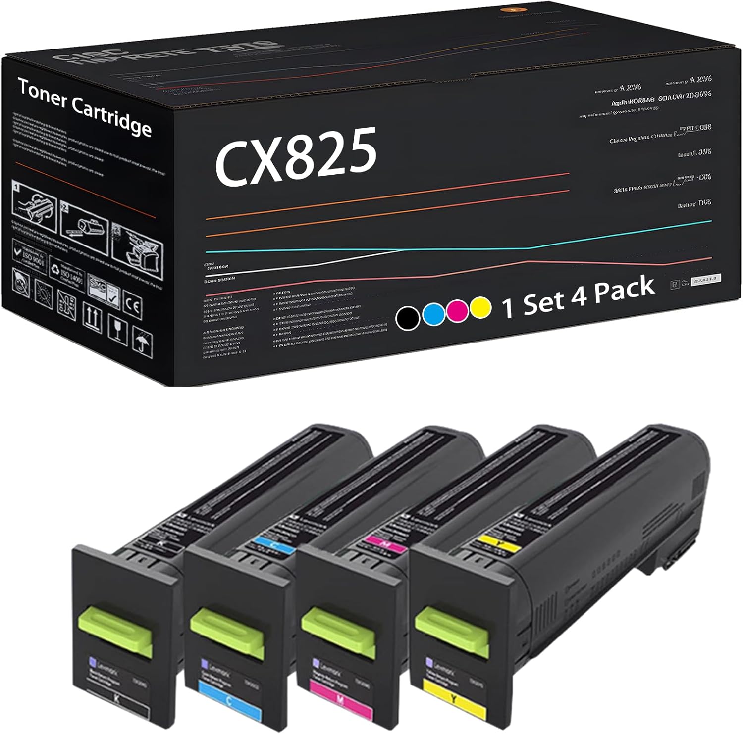 CX825 Toner Cartridge Compatible for Lexmark CX825de CX825dte CX825dtfe CX860de CX860dte CX860dtfe Printers, with Chip, High Yield 8000 Pages, High-Definition Printing (Multicolor)