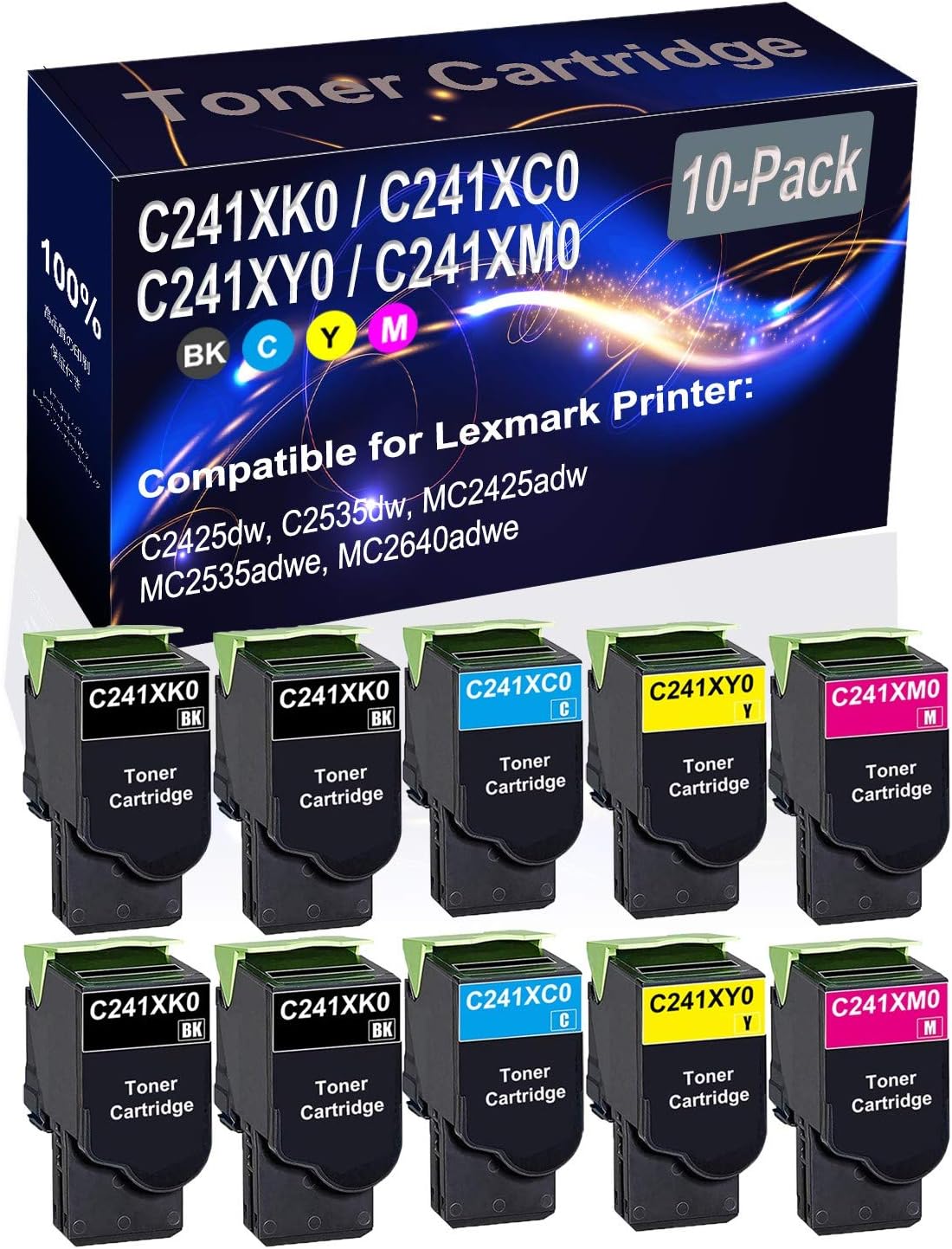 Kolasels 10-Pack (4BK+2C+2Y+2M) Compatible C2425dw C2535dw MC2425adw Laser Printer Toner Cartridge (High Capacity) Replacement for C241XK0 C241XC0 C241XY0 C241XM0 Printer Toner Cartridge