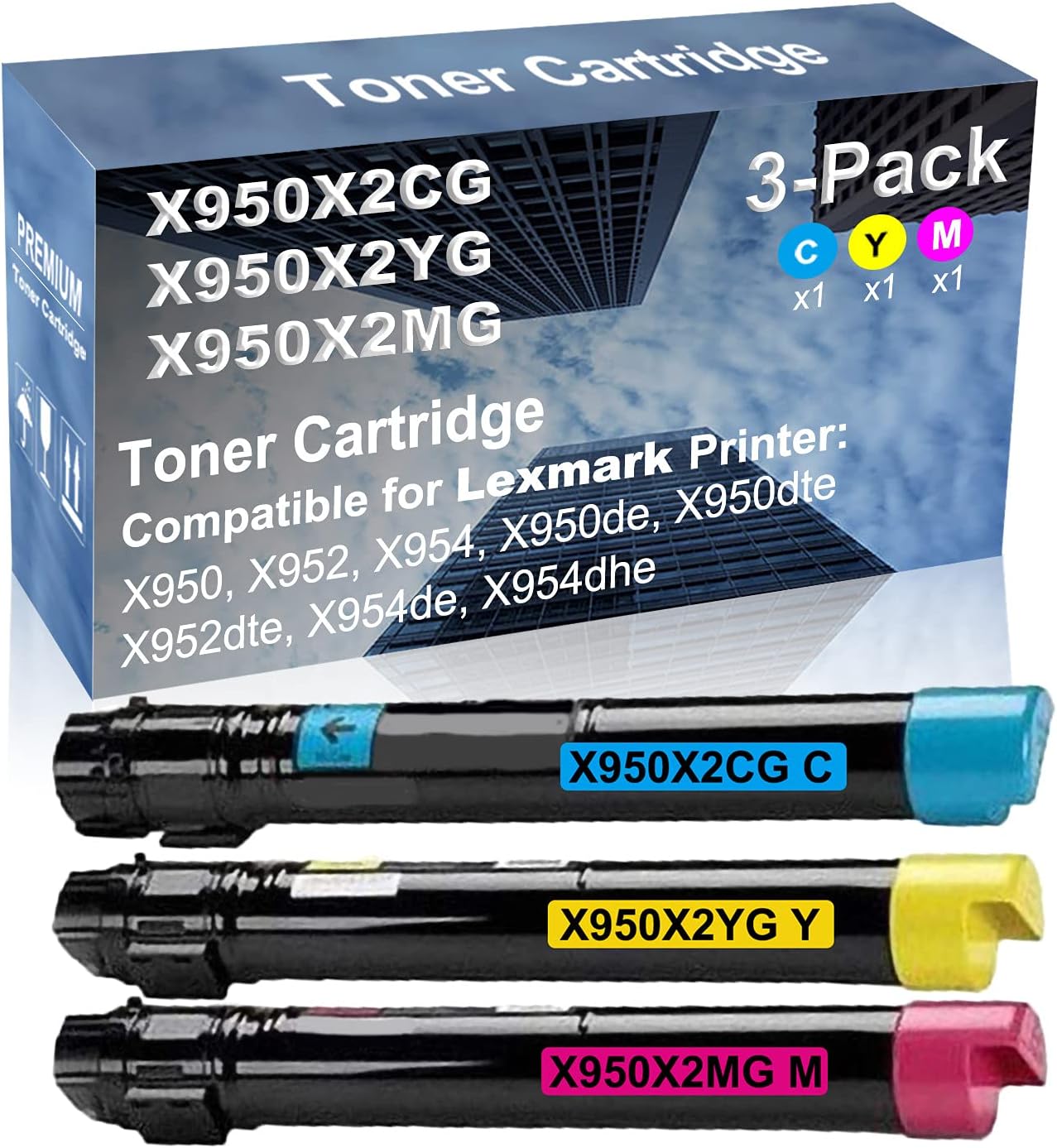 3-Pack (C+Y+M) Compatible High Yield X950X2CG+ X950X2YG+ X950X2MG Laser Printer Toner Cartridge Used for X954de, X954dhe Printer