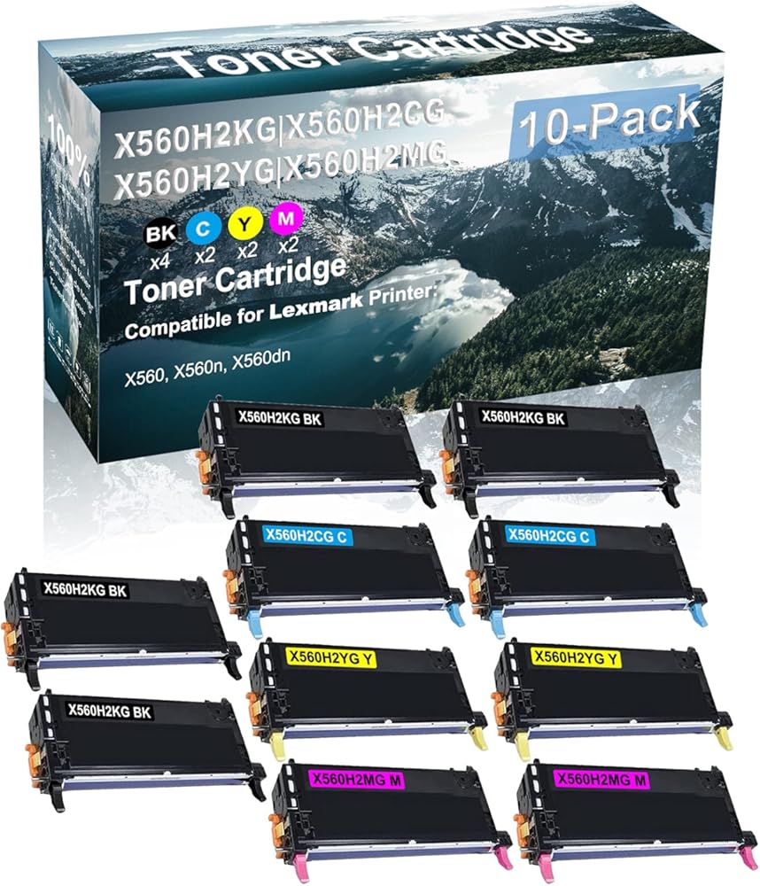 Credibility Store 10-Pack (4BK+2C+2Y+2M) Compatible High Yield X560H2KG+ X560H2CG+ X560H2YG+ X560H2MG Laser Printer Toner Cartridge Used for X560 X560n X560dn Printer