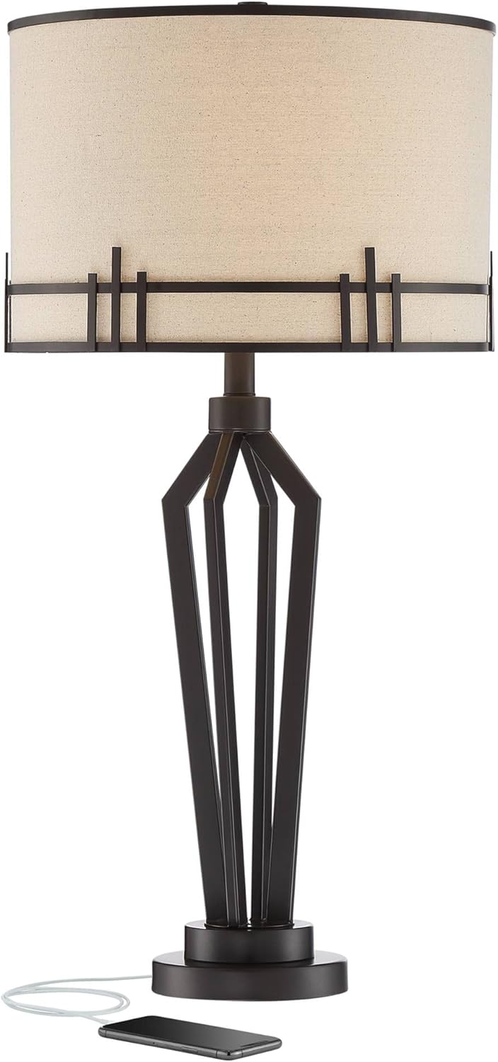 Franklin Iron Works Picket Modern Industrial Table Lamp with USB Charging Port 28