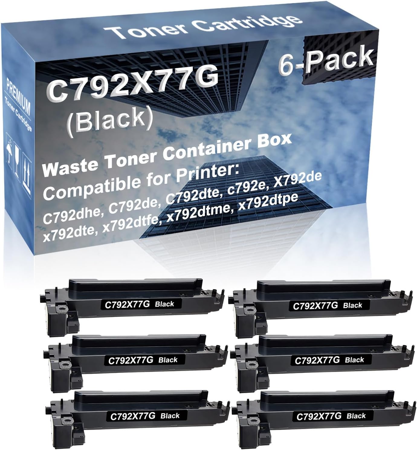 6-Pack Compatible High Capacity C792X77G Printer Waste Toner Container Box use for Lexmark c792e, X792de, x792dte Printer (Black)