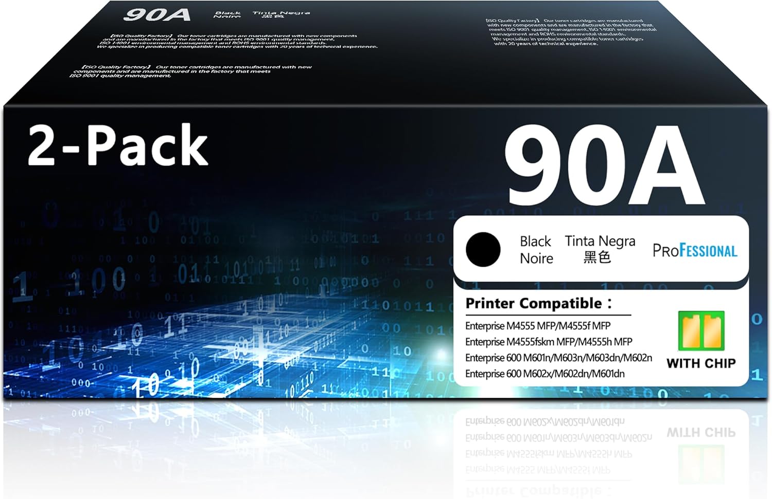 90A CE390A Black Toner Cartridges Replacement for HP90A CE390A 90X CE390X Compatible for 90 Toner for Enterprise 600 M601 M602 M603 M4555 MFP M602x M602n M603dn Printer Ink 90(Black 2 Pack)