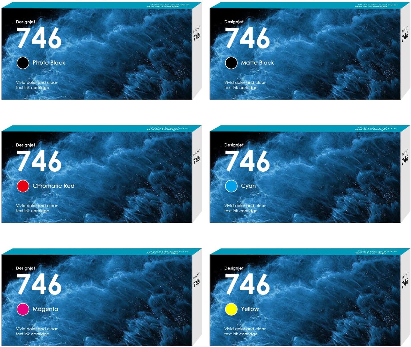 746 Ink Cartridges 300ml Replacement for HP 746 746XL P2V83A P2V82A P2V81A P2V80A P2V78A P2V79A for DesignJet Z6 Z9+ Large Format Printer (6 Pack, PB, MBK, R, C, M, Y)