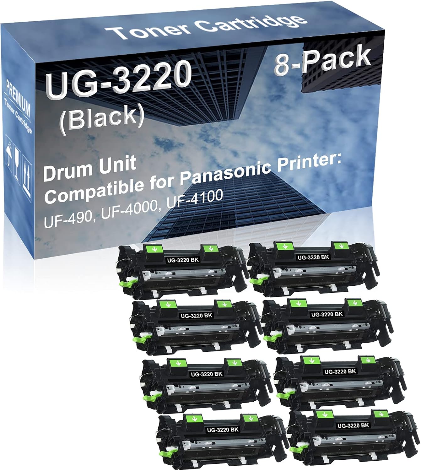 8-Pack (Black) Compatible UF-490, UF-4000, UF-4100 Printer Drum Unit Replacement for Panasonic UG-3220 UG-3221 Drum Kit