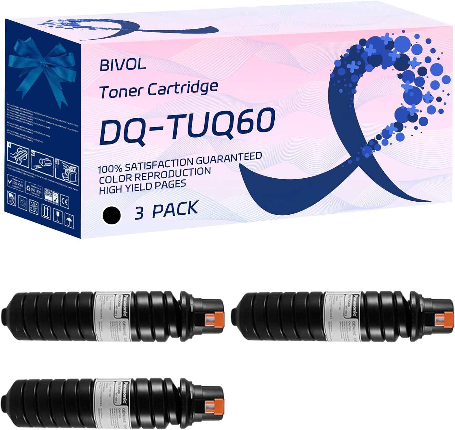 BIVOL DQ-TUQ60 Toner Cartridge Compatible for Panasonic DP7240 Workio DP8540 Workio Printers, with Chip, High Yield 72400 Pages, Vivid Colors (3 Pack Black)