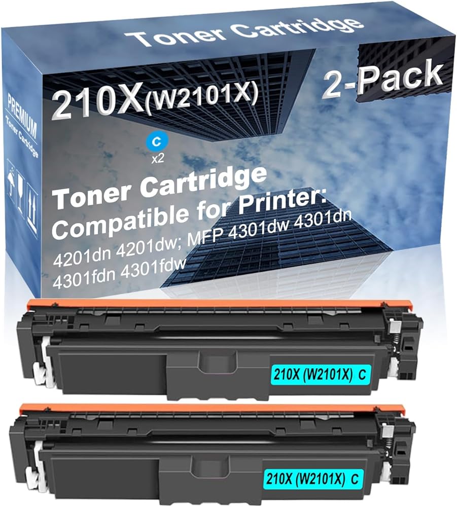 2-Pack (Cyan) Compatible High Yield 210X (W2101X) Laser Printer Toner Cartridge use for 4201dn 4201dw; MFP 4301dw 4301dn 4301fdn 4301fdw Printer (with Chip)