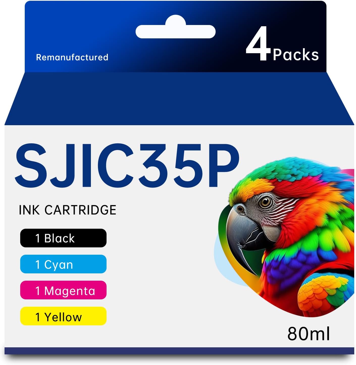SJIC35P Ink Cartridges 4-Color Set Remanufactured SJIC35P-BK SJIC35P-C SJIC35P-M SJIC35P-Y Ink Cartridge Replacement for ColorWorks C6000 Series CW-C6000A C6000P C6500A C6500P Gloss Printer Ink