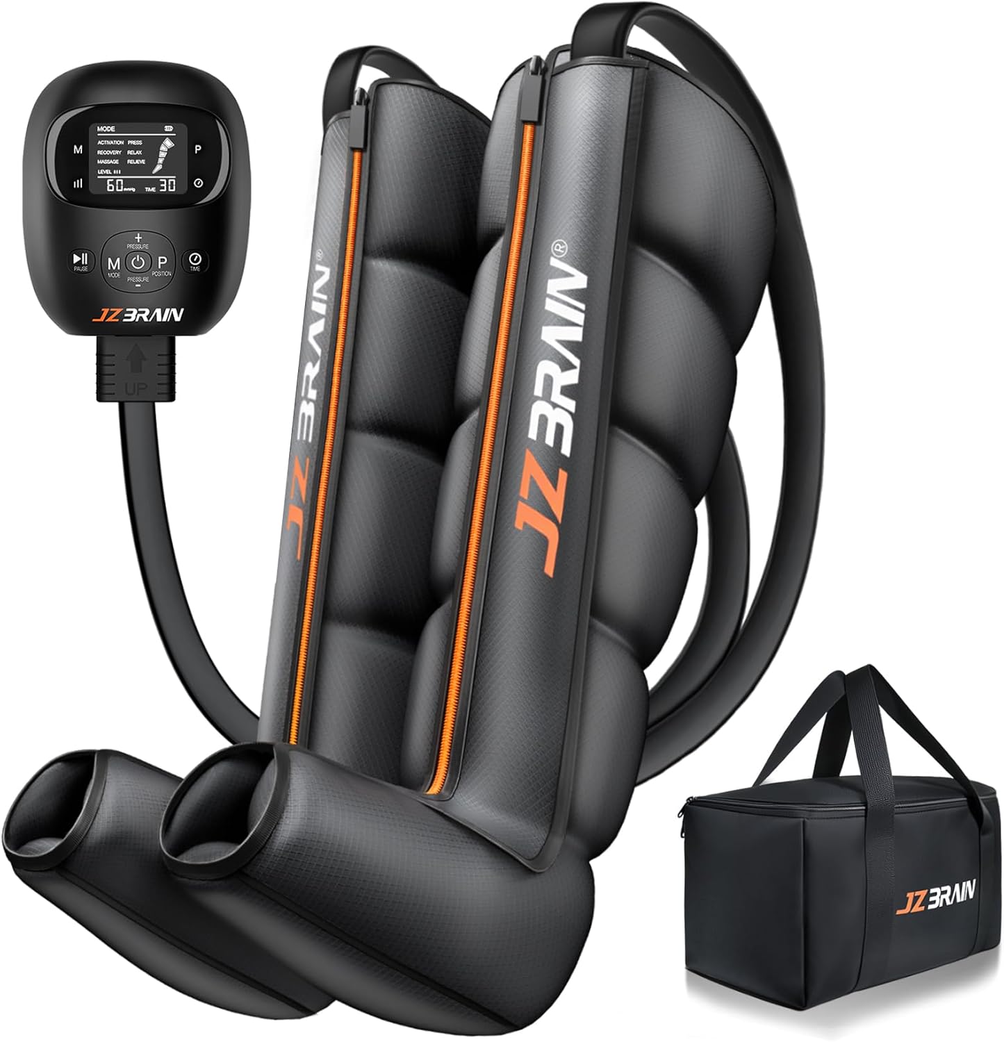 JZBRAIN Air Compression Leg Recovery Boots : Dual-Power Sequential Compression System Device with Smart Pressure Sensor - 6 Modes & 14 Positions Foot and Leg Massage for Athletes & Gym (Small)