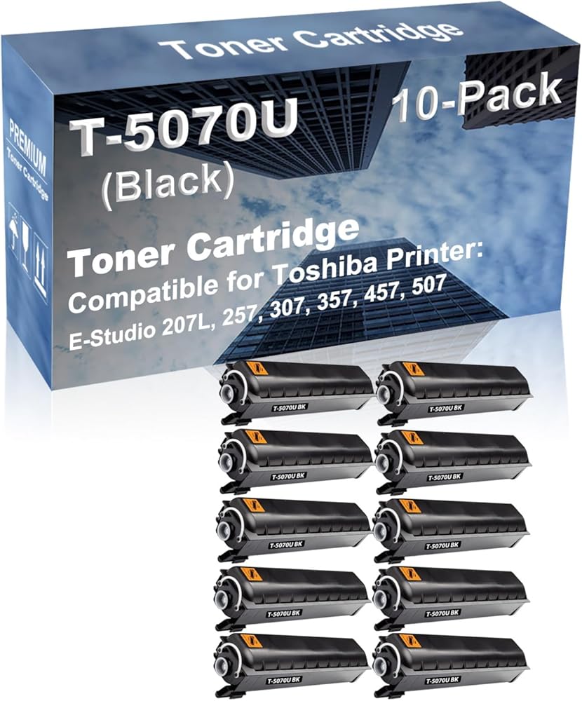 10-Pack Compatible High Capacity T-5070U Printer Cartridge use for Toshiba E-Studio 207L, 257, 307, 357, 457, 507 Printer (Black)