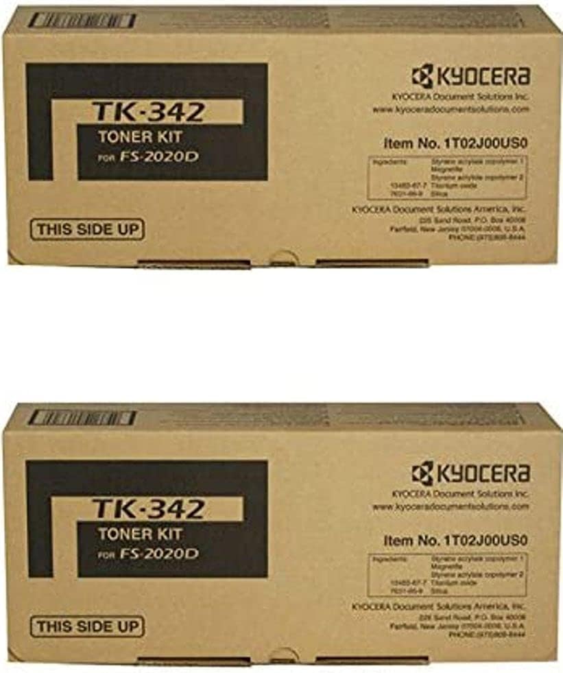 Kyocera 1T02J00US0 Model TK-342 Black Toner Cartridge; Compatible with FS-2020D Printers; Estimated Yield 12000 Pages, Pack of 2