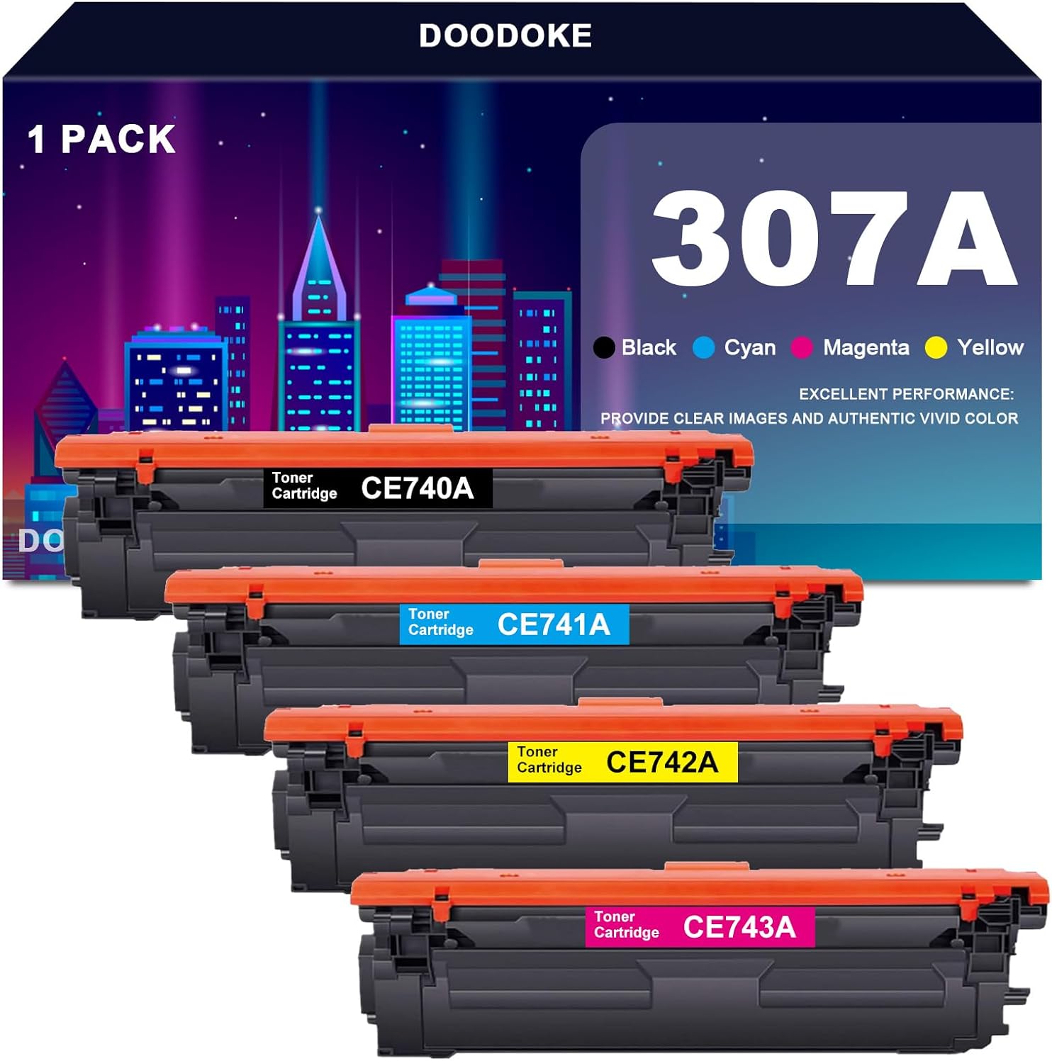 307A CE740A CE741A CE742A CE743A Toner Cartridge Compatible for HP Color Professional CP5225 CP5225n CP5225dn Printer (Black Cyan Magenta Yellow, 4-Pack)