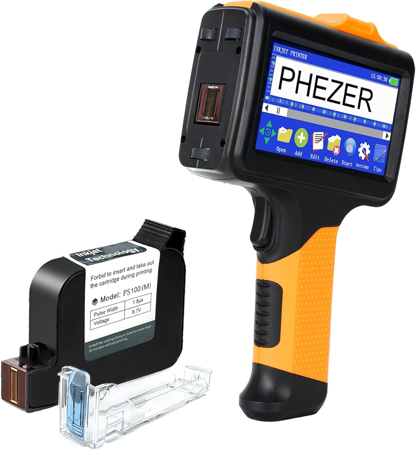 Phezer P19 Handheld Inkjet Printer for Any Surface, Portable 360° All-Round Coding Machine Print Height 2-12.7mm for Date/Time/Barcode/QR Code/Logo, with Cartridge(Anti-Slip Handle, Upgrade Version)