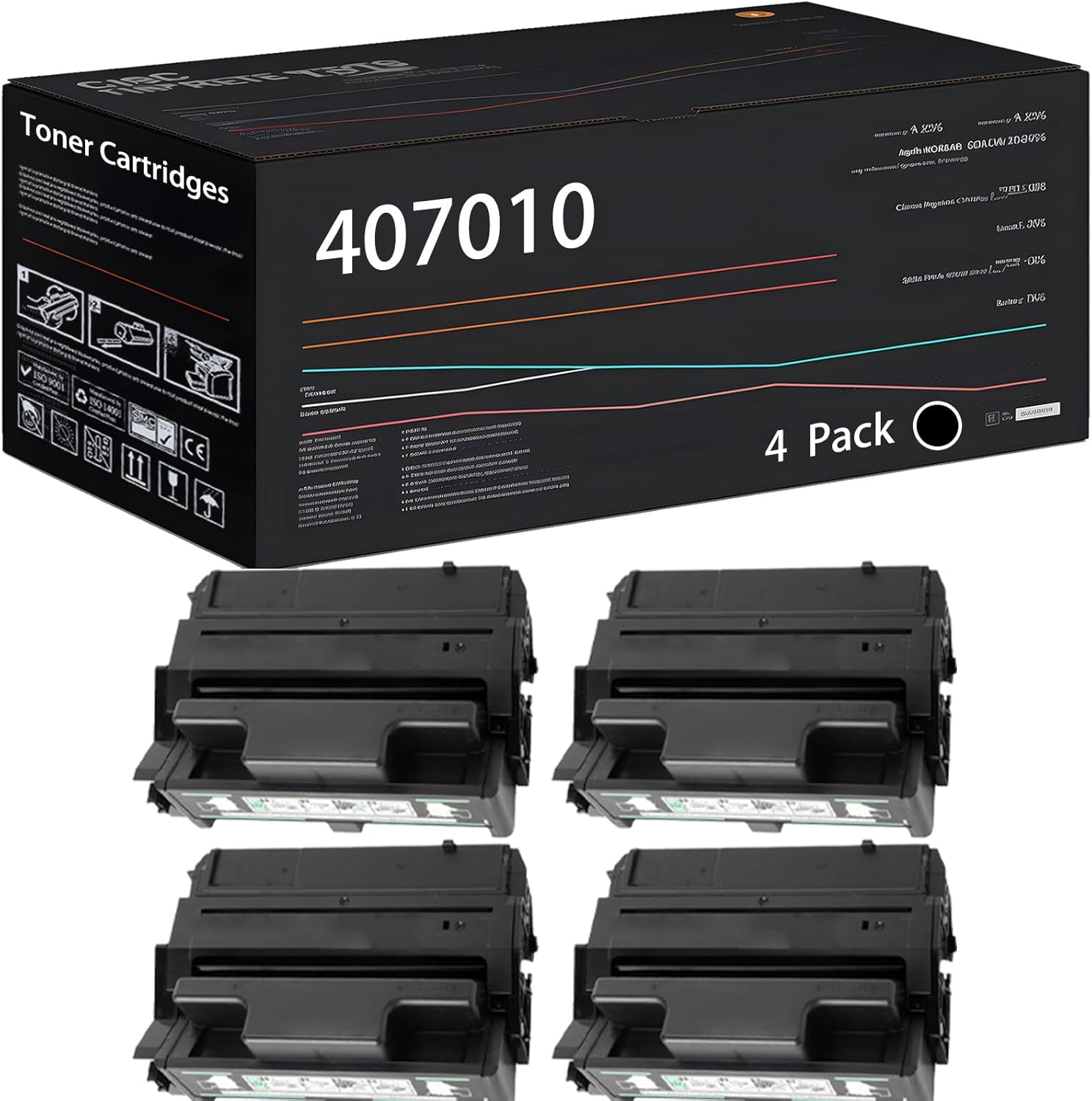 UVUMB Compatible with Ricoh 407010 Toner Cartridges Work for Ricoh Aficio SP 4100NL Printers, with Chip, High Yield 15000 Pages, High-Definition Printing (4 Pack Black)