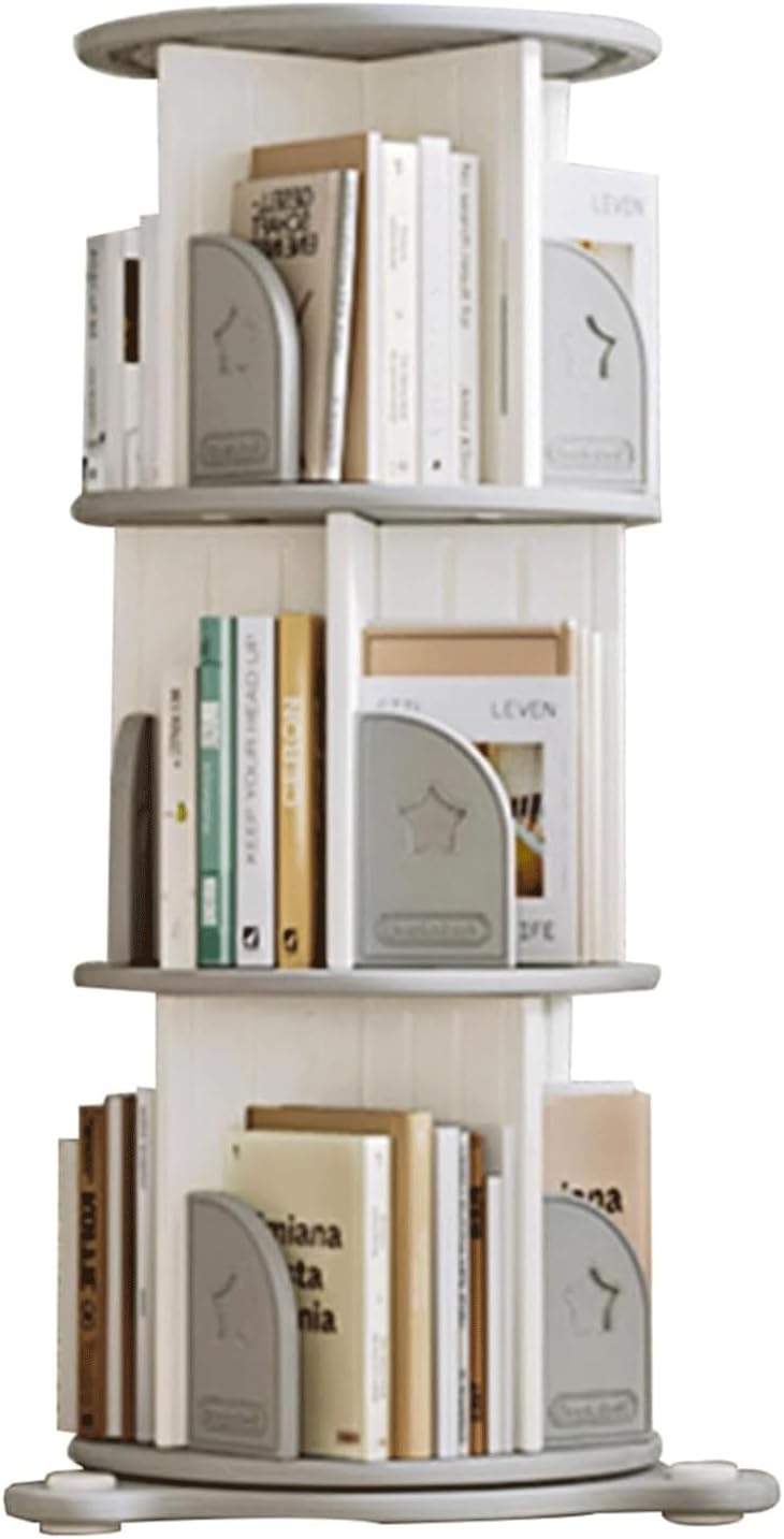 BKEKM Bookshelves 3-Tier Bookcase Display Rack Rotating Bookshelf Wooden Floor Standing Book Shelf 51 * 51 * 100cm Standing Bookcase
