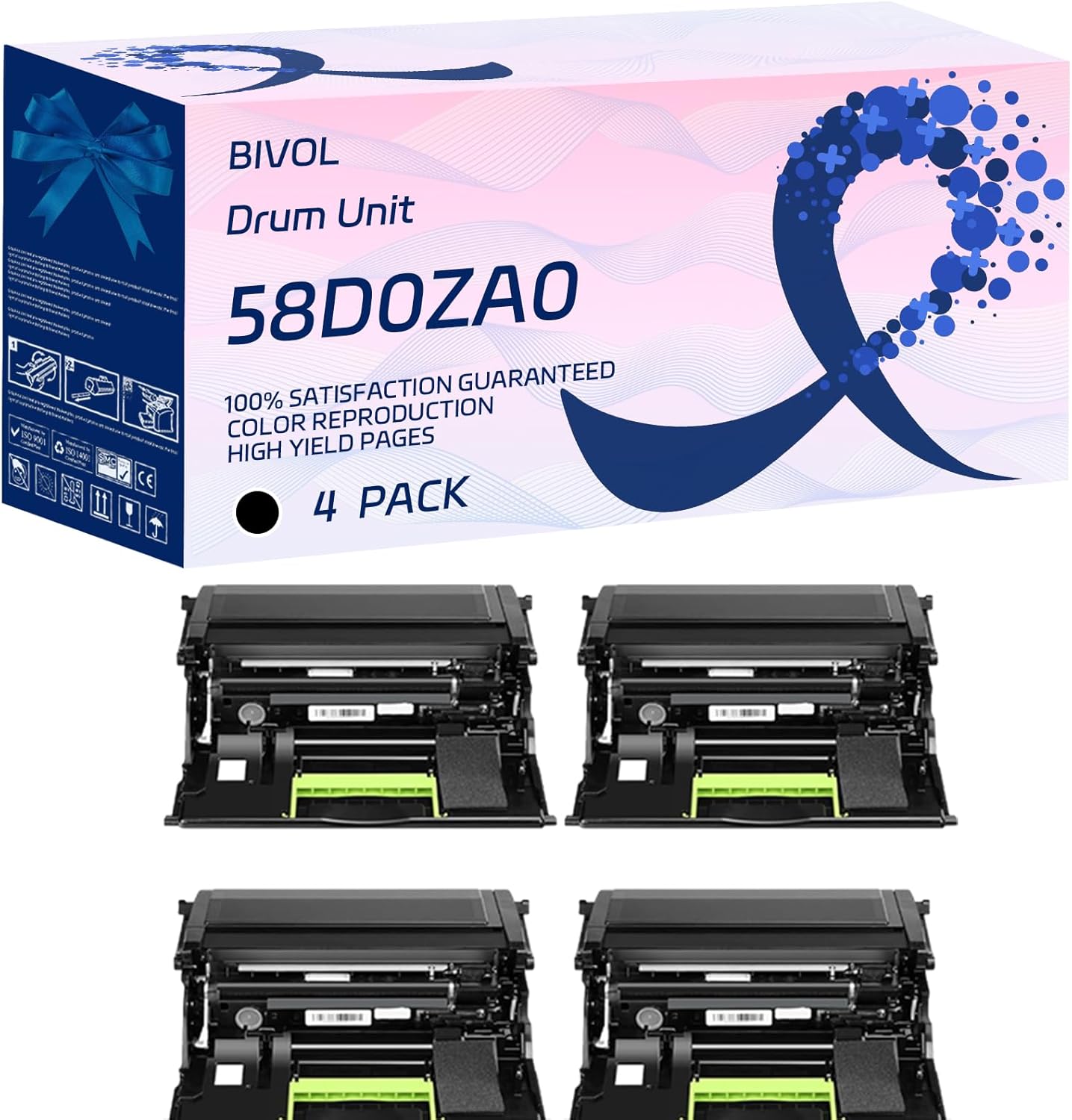 BIVOL 58D0ZA0 Drum Unit Compatible for Lexmark XM7355 XM5365 XM7370 XM7365 Printers, with Chip, High Yield 120000 Pages, Vivid Colors (4 Pack Black)