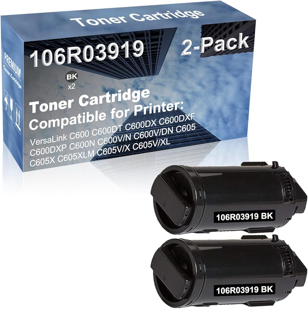 2-Pack (Black) Compatible C600DXP C600N C600V/N C600V/DN Printer Toner Cartridge High Capacity Replacement for 106R03919 Toner Cartridge