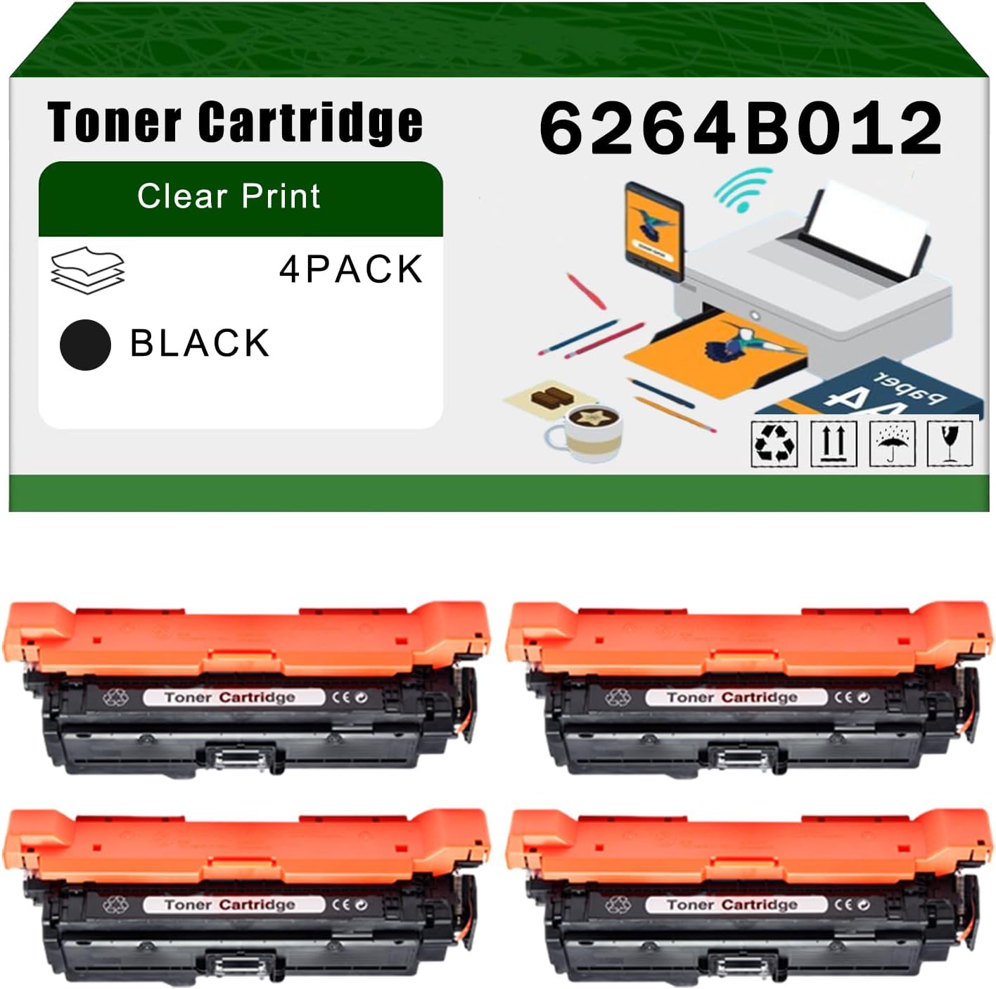 Compatible for Canon 6264B012 Toner Cartridge Color imageCLASS LBP7780Cdn Printers, High Yield 8000 Pages Bright Clear Colors (4 Pack Black)