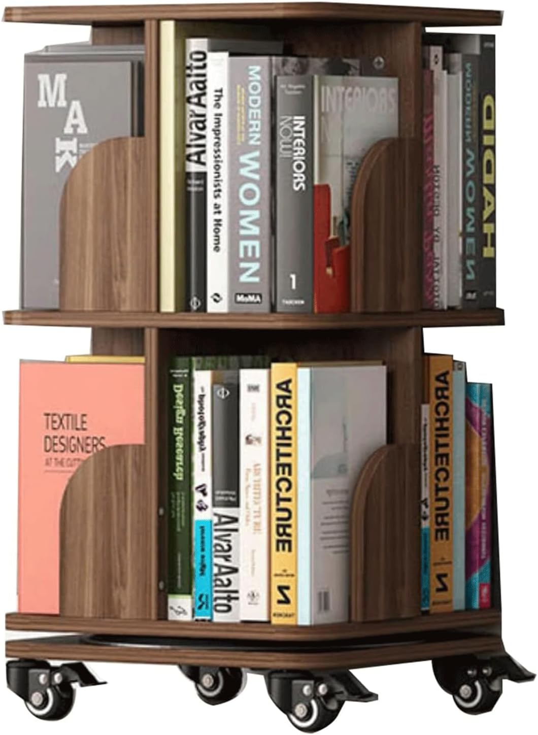 Flexible Bookcases with Wheels Standing Bookcase 2/3/4 Tiers Bookshelf Organizer Mobile Home Book Rack Perfect Furniture, 40*40*74.5cm, Brown