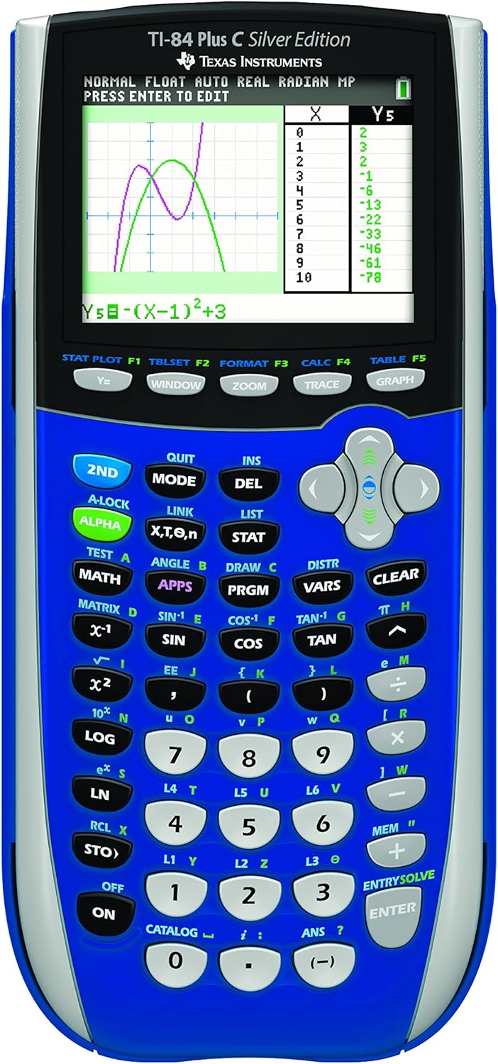 Texas Instruments TI-84 Plus C Silver Edition Graphing Calculator with Color Display (Blue)