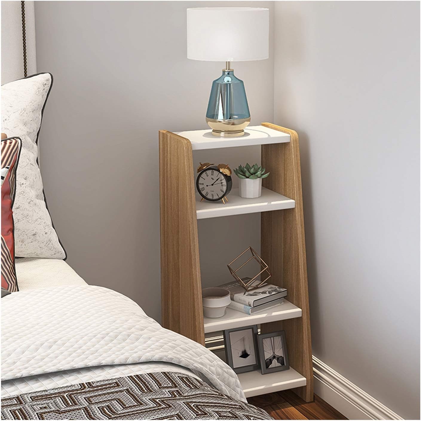 jinyi2016SHOP Bookshelf 4-Shelf Bookcase Trapezoid Wooden Bookshelf Display Shelf Bedroom Nightstand, Freestanding Decorative Storage Shelving，W15.7×D 13.4