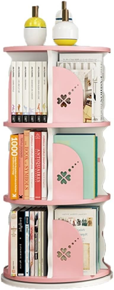 GaRcan Bookcases Rotating Bookshelf 360° Bookcase Flooring Picture Book Shelf Multi-Level Shelf Storage Organisation Pink