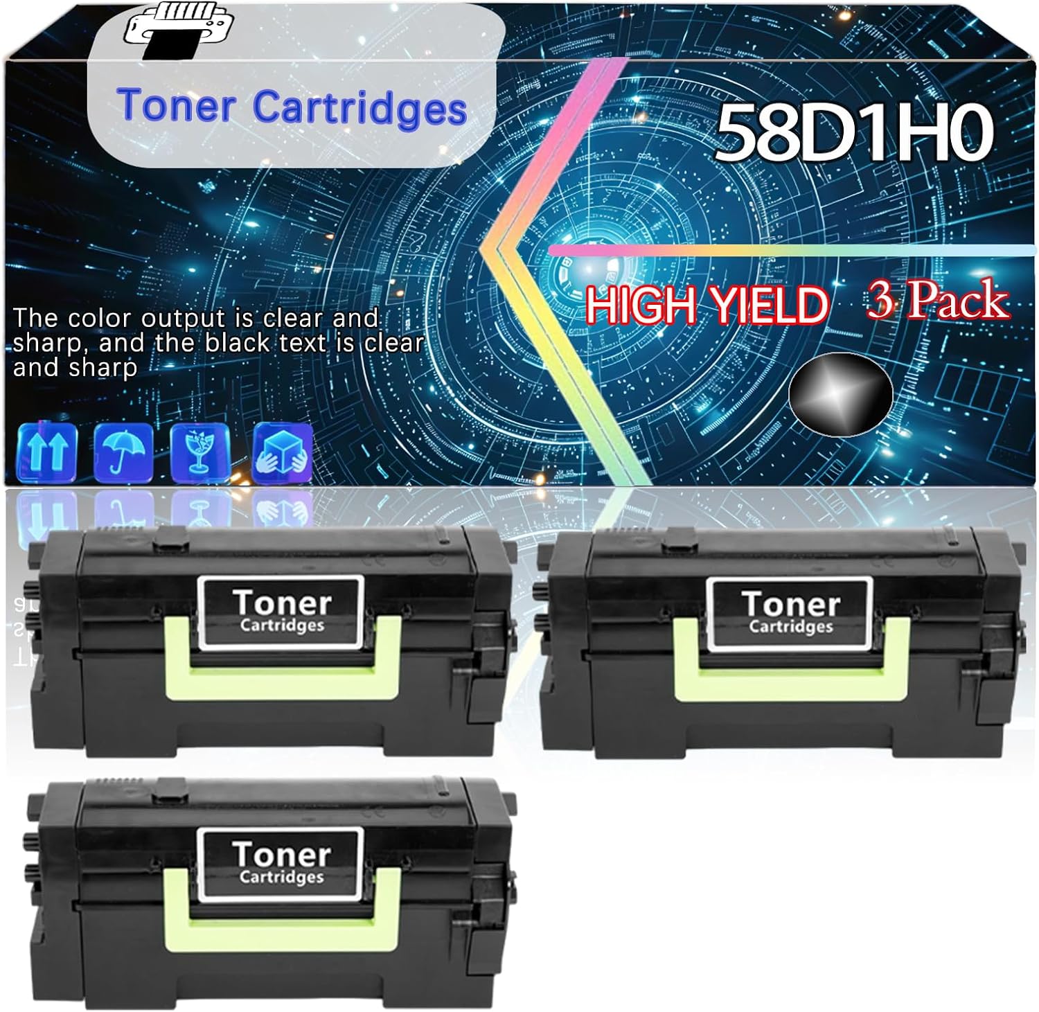 58D1H00 Compatible for Lexmark MS725 MS821 MS822 MS823 MS824 MS825 Printers, Replacement Toner Cartridges High Yield Printer Accessories (3 Pack Black)