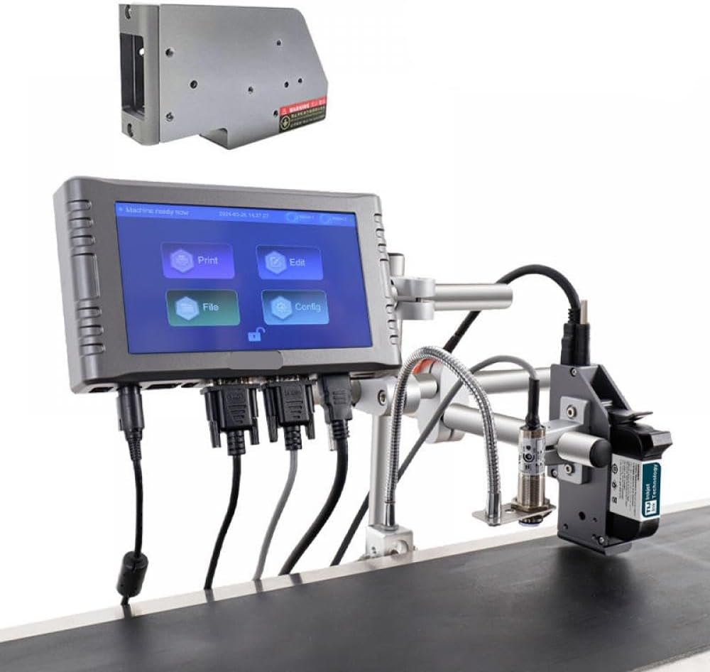 P260E Online Inkjet Label Printer for Coding and Marking QR Codes Barcodes Serial Numbers Expiration Dates with 12.7mm and 25.4mm Compatibility(P260E-25.4mm-1nozzl)