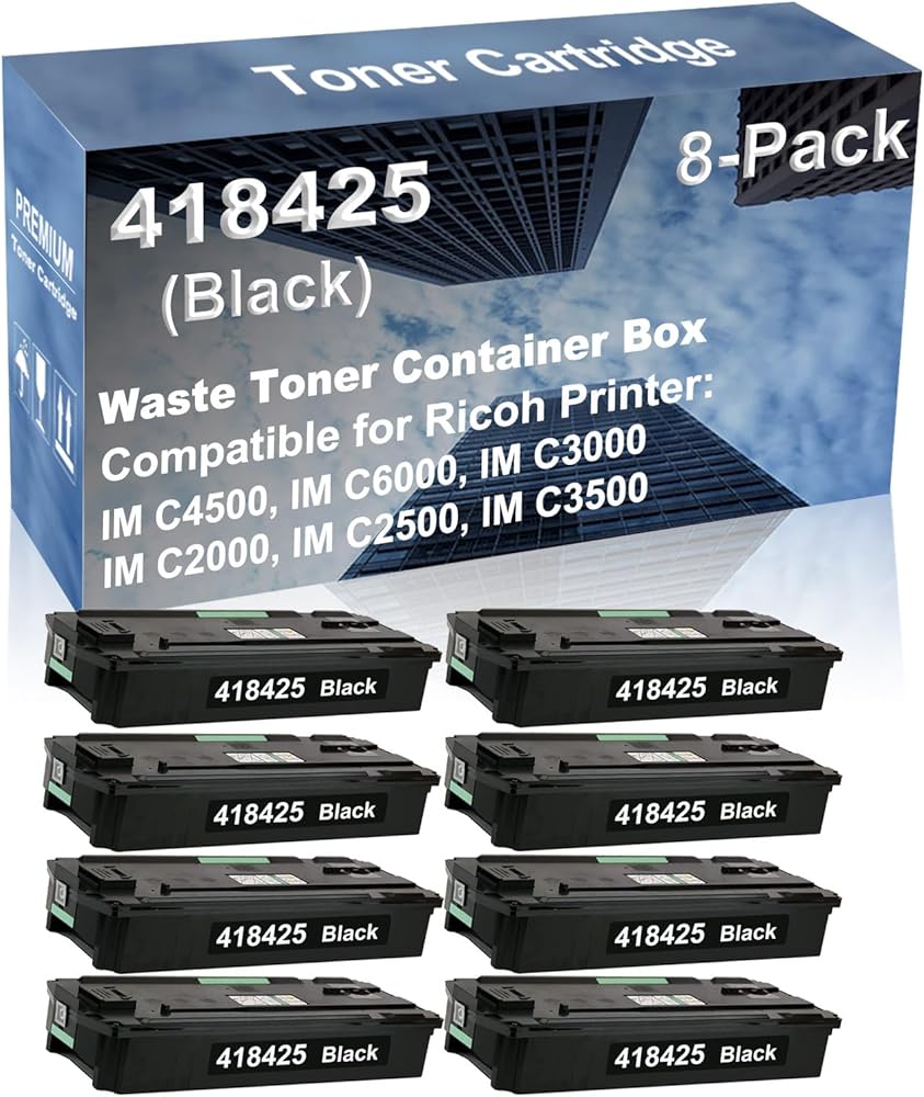 8-Pack Compatible High Capacity Savin Lanier IM C4500, IM C6000, IM C3000, IM C2000, IM C2500, IM C3500 Printer Waste Toner Container Box Replacement for Ricoh 418425 Printer Cartridge (Black)