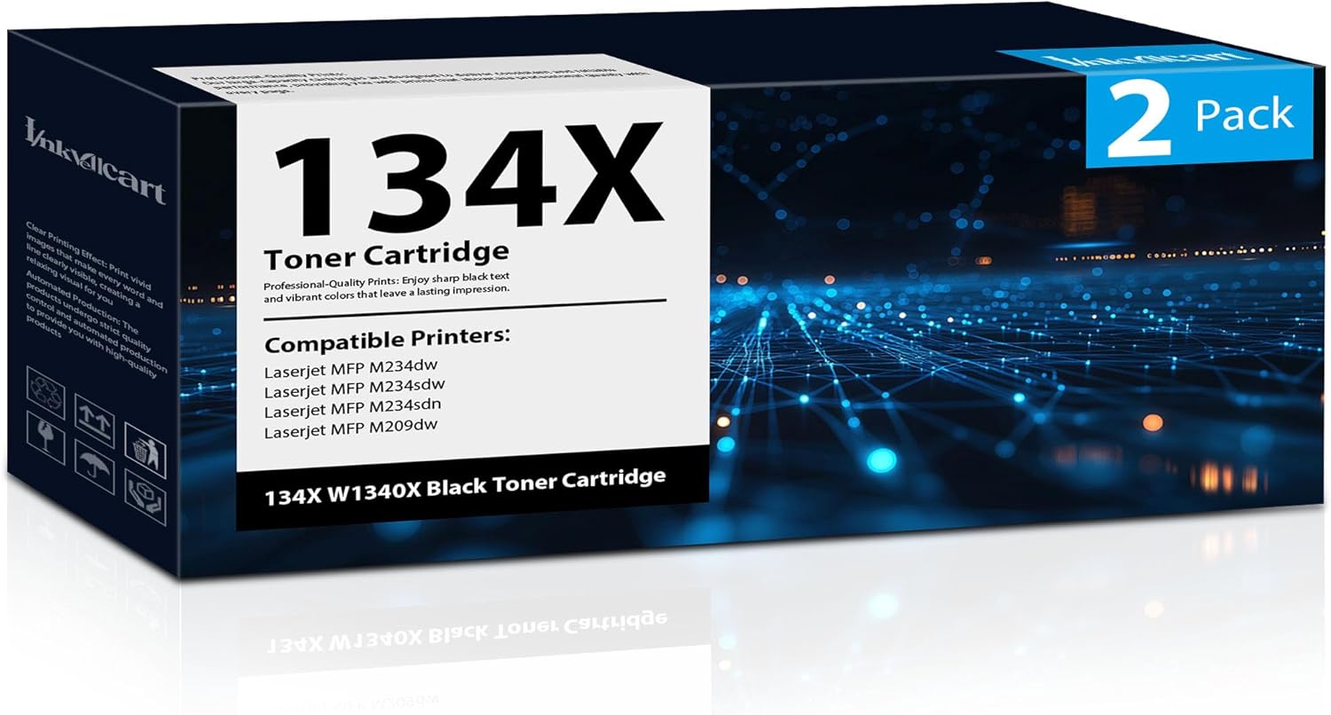 InkVellocart 134X Black High Yield Toner Cartridge 2 Pack (with Chip) Replacement for HP 134X W1340X W1340A Toner Cartridge for LaserJet MFP M234dw M234sdw M234sdn M209dw Printer