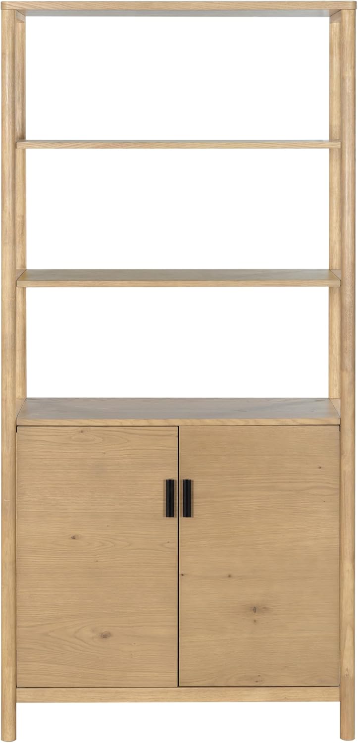 SAFAVIEH Couture Collection – Jaylessa Natural Wood 5-Shelf Bookcase with Cabinet Storage, Modern Display & Organization (SFV4246A)