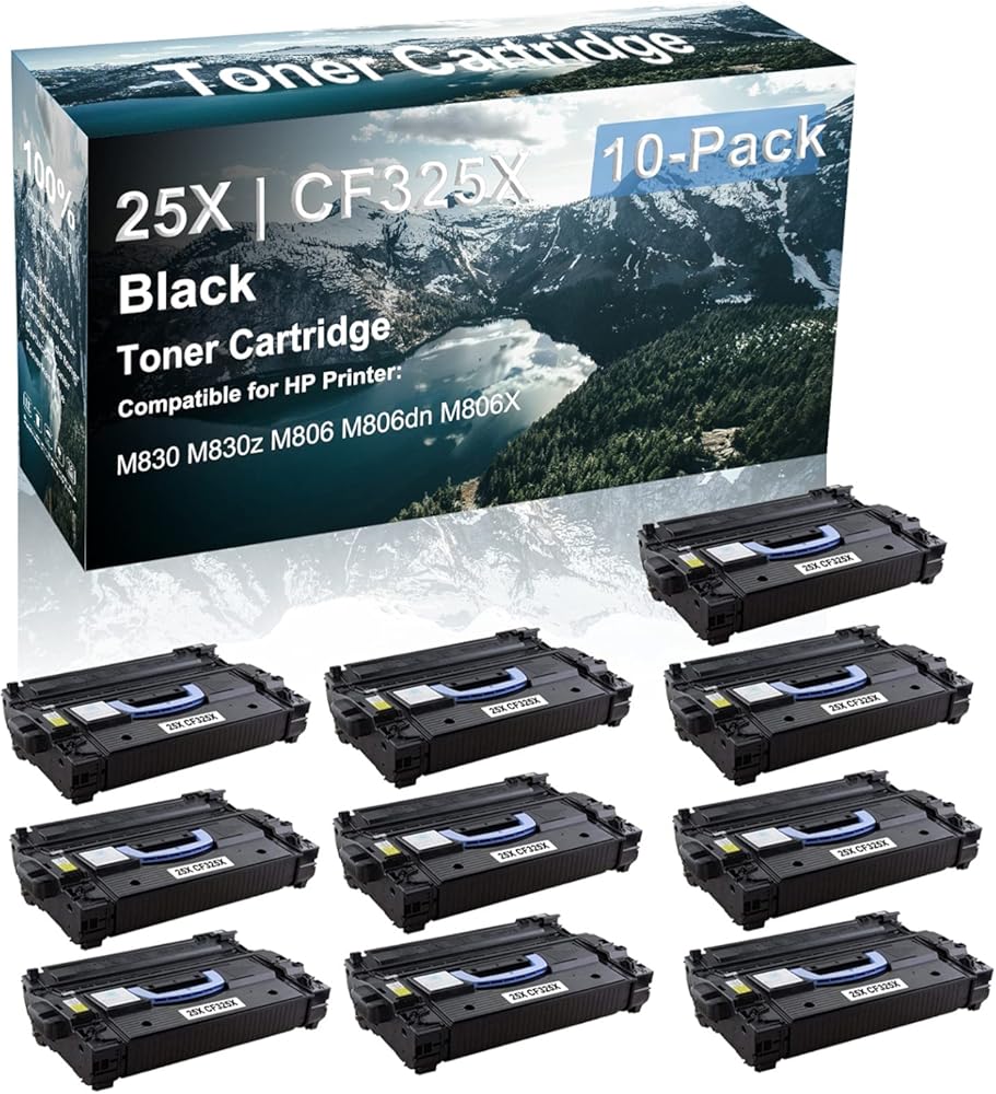 10 Pack Compatible M830 M830z M806 M806dn M806X Laser Toner Cartridge (High Capacity, Black) Replacement for HP 25X | CF325X Printer Toner Cartridge