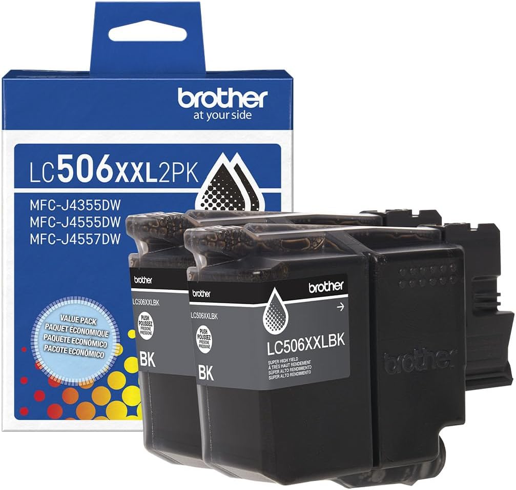 Brother Genuine LC506XXL2PK Twin Pack Super High Yield Black Ink Cartridges (for use with Brother INKvestment 4355, 4555, and 4557 Printers)