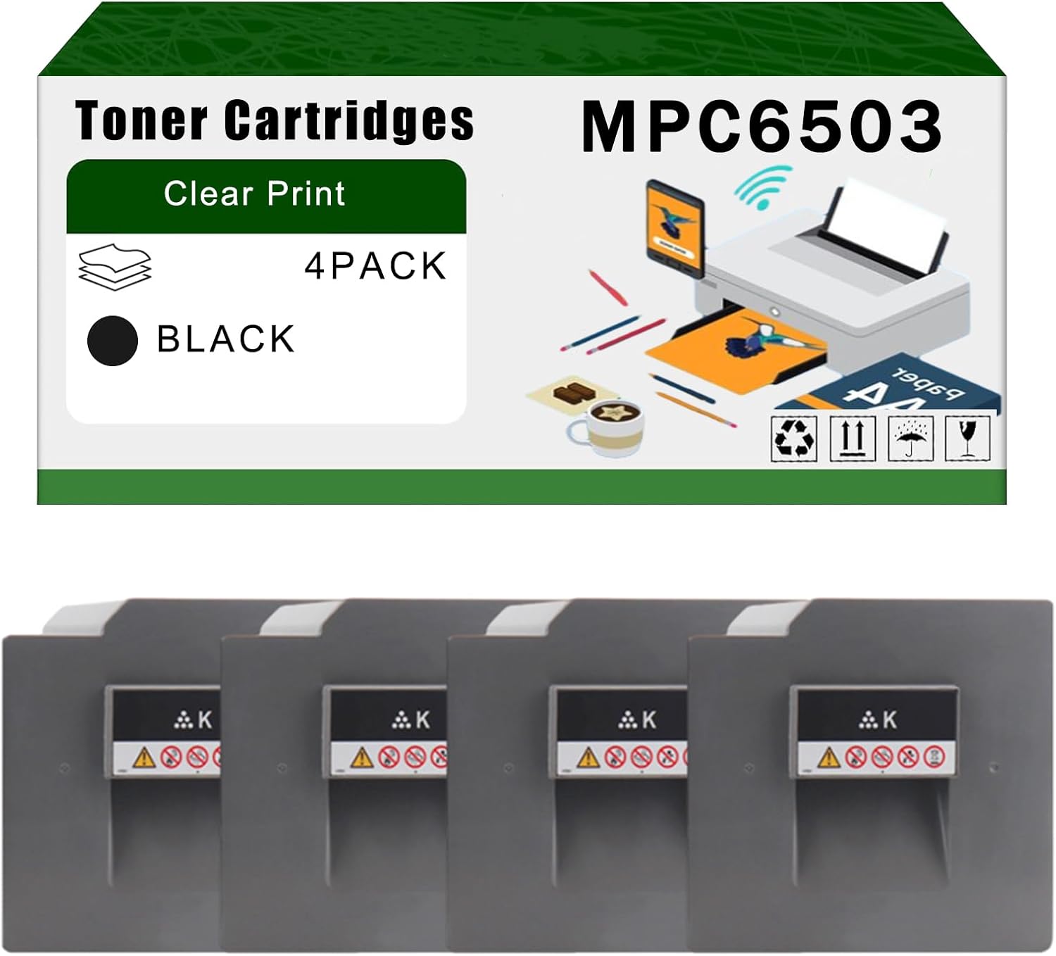 AGNNQ Compatible for Savin MPC6503 Toner Cartridges IM C6500 IM C8000 MP C6503 MP C8003 Printers, High Yield 57000 Pages Bright Clear Colors (4 Pack Black)