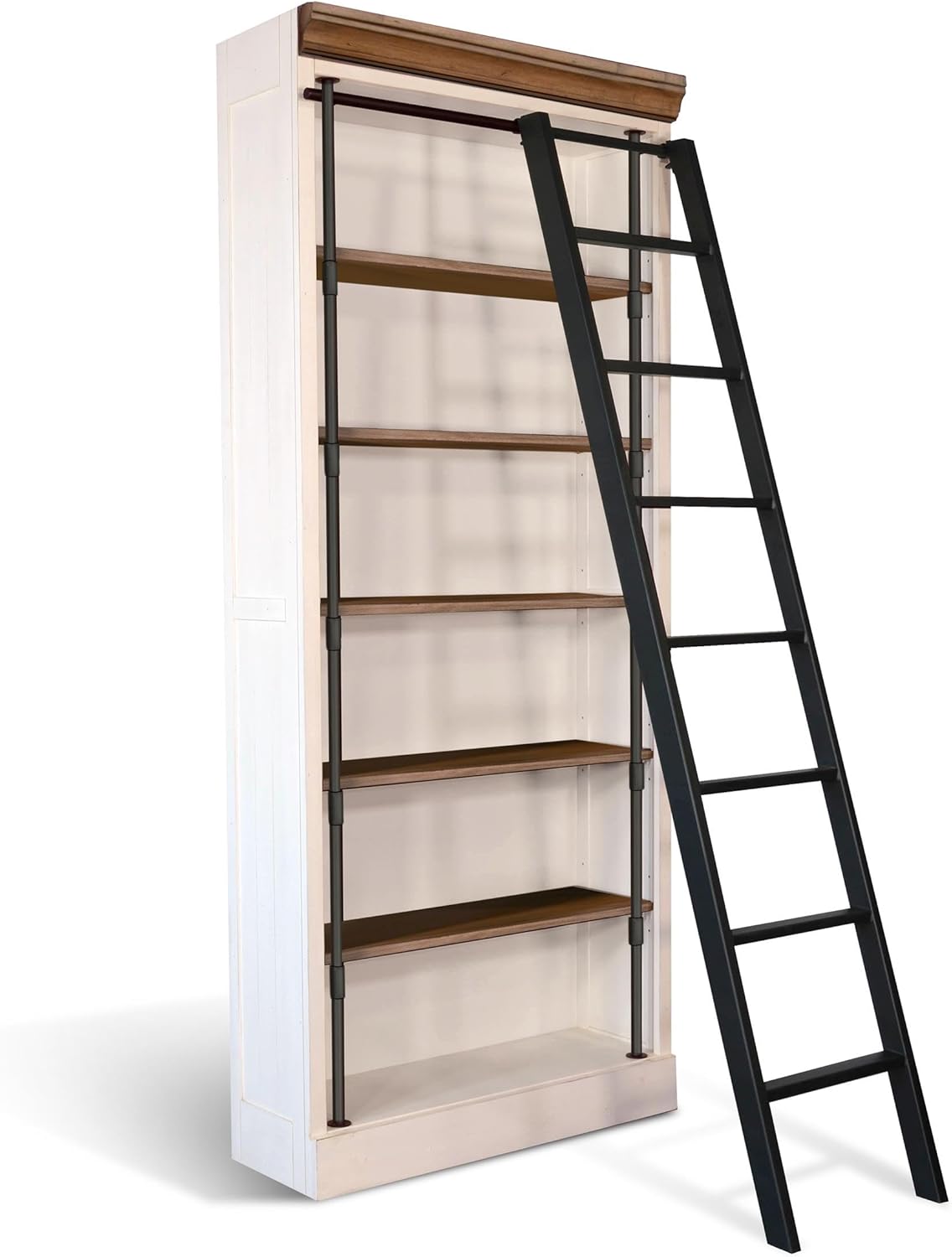 Sunny Designs White Bookcase with Wood Ladder