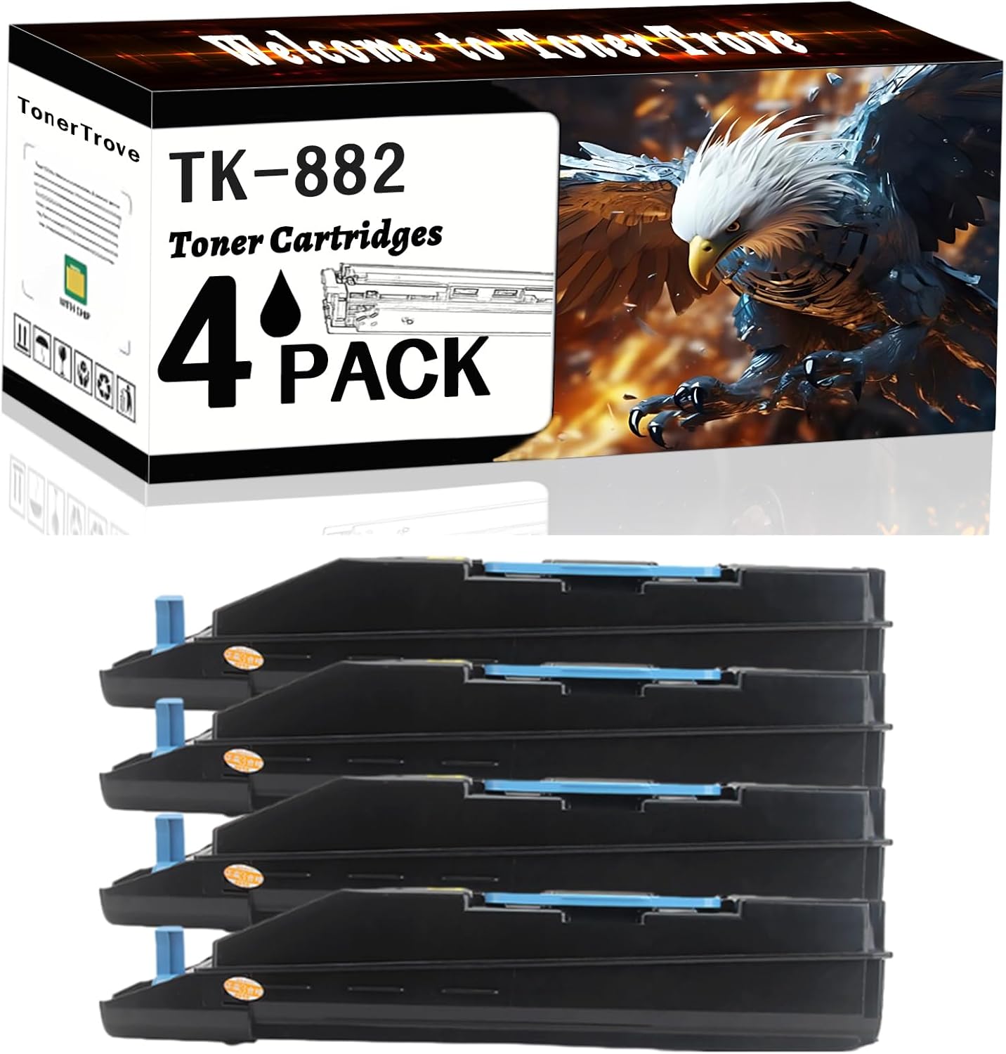 AGNNQ TK-882 Toner Cartridges Compatible for Kyocera FS-C8500DN Printers, Office Printing is Easy Clear Smooth (4 Pack Black)