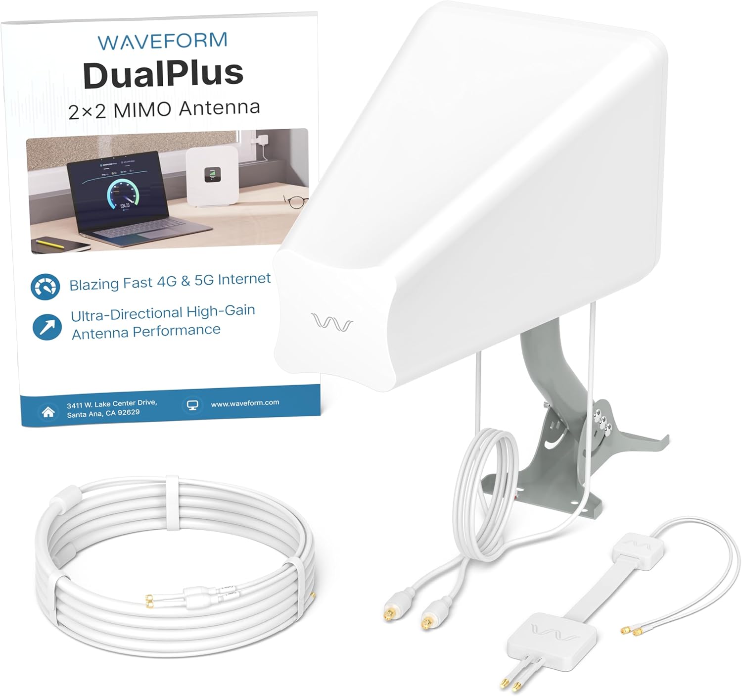 Waveform 2x2 MIMO Antenna: DualPlus Kit | for 4G/5G Routers & Gateways | for T-Mobile Home Internet, Verizon, AT&T | Complete Kit w/ 20’ Cables & Adapters