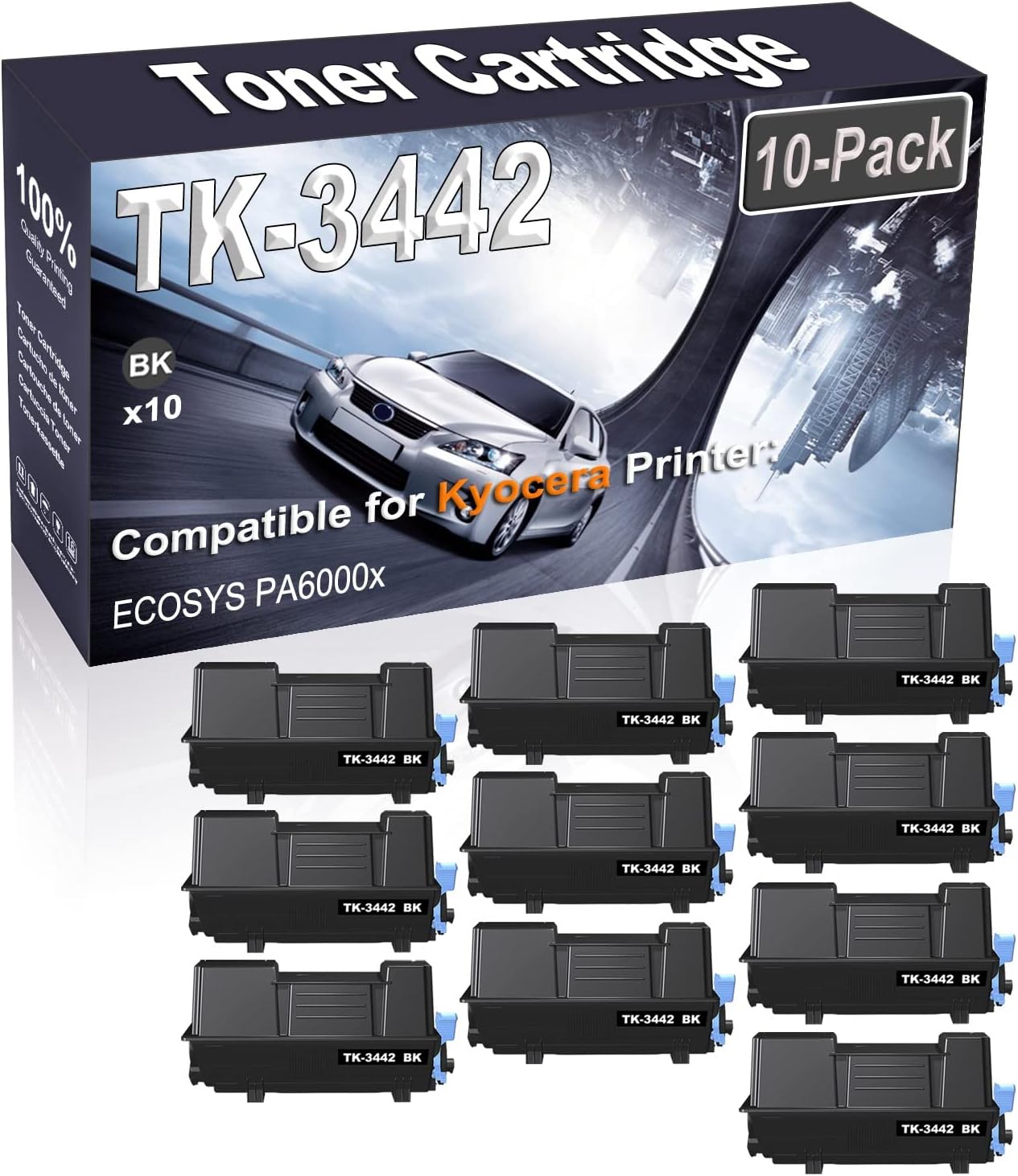 Kolasels 10-Pack (Black) Compatible ECOSYS PA6000x Laser Printer Cartridge (High Capacity) Replacement for Kyocera TK-3442 TK3442 | 1T0C0T0US0 Printer Cartridge