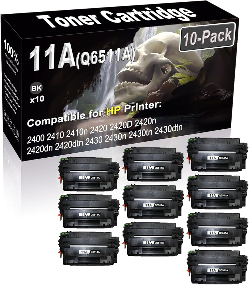 SINIYA 10-Pack Compatible High Capacity 11A Q6511A Imaging Toner Cartridge use for 2400 2410 2410n 2420 2420D 2420n 2420dn Printer (Black)