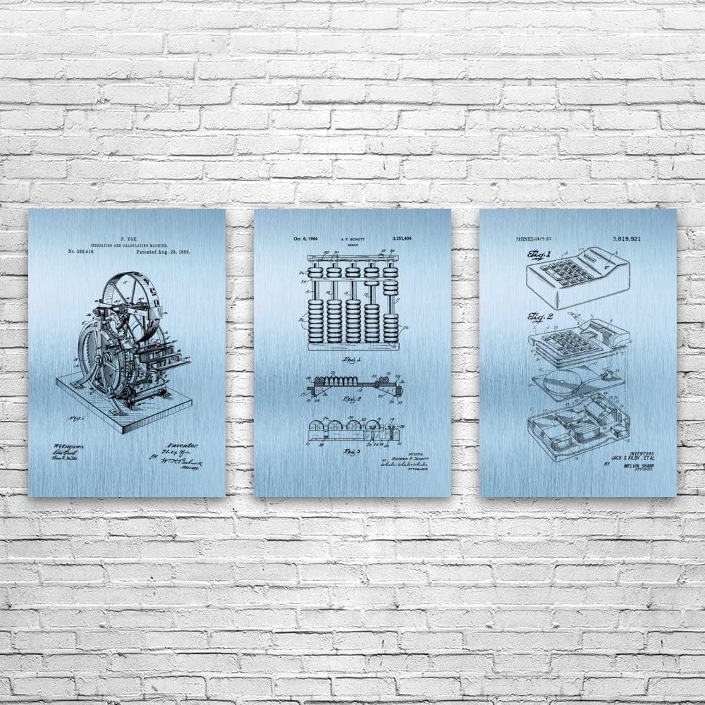 Patent Earth Calculator Posters Set of 3 (20x30), Accountant Gift, Calculator Wall Art, Math Teacher Gift, Calculator Blueprint Blue Steel