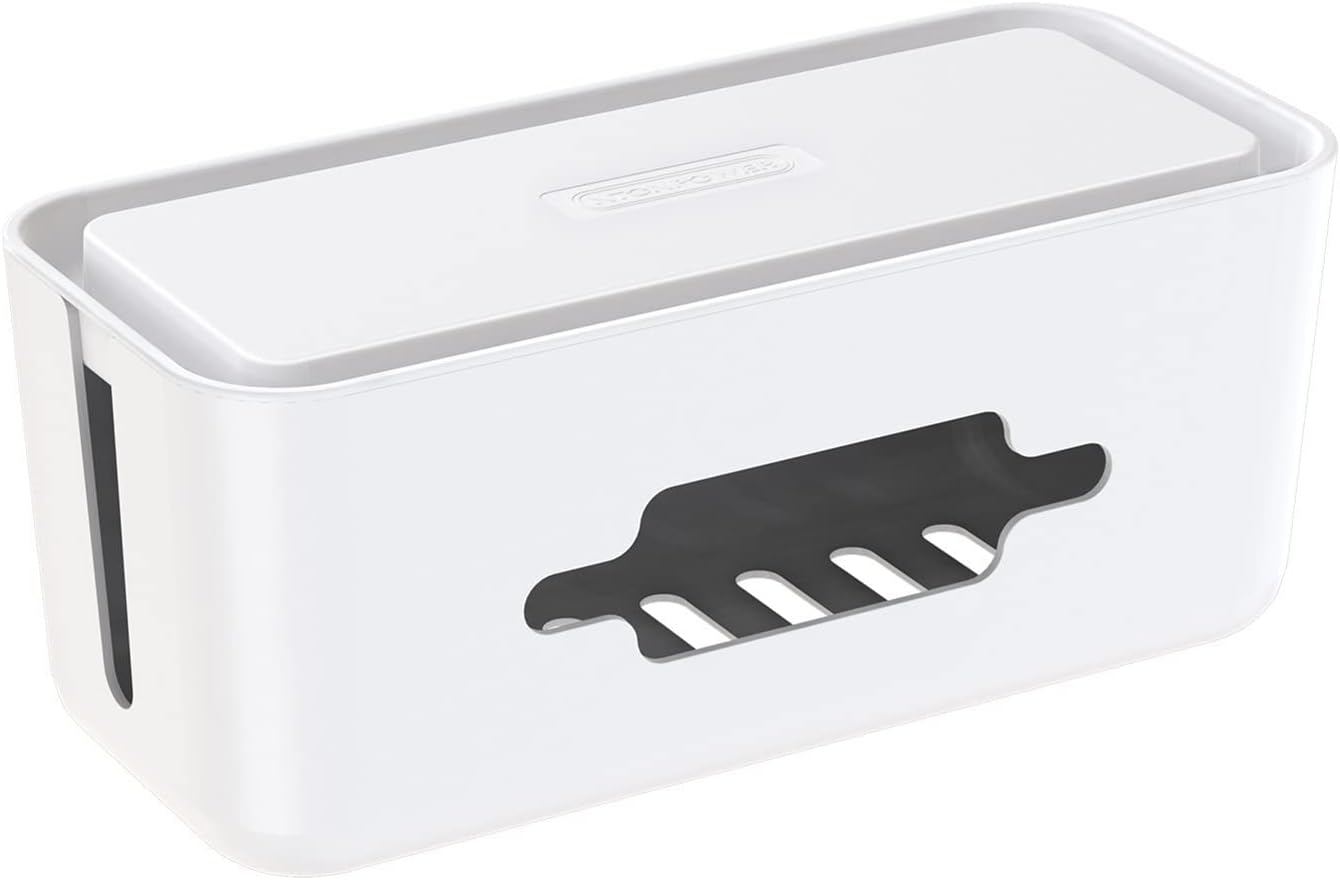 Cable Manager Box Hard Plastic Desktop with Cover for Home Office Cable Winder Storage Cable Cords Organizer Boxes (Color : Small Brown) (Small White)