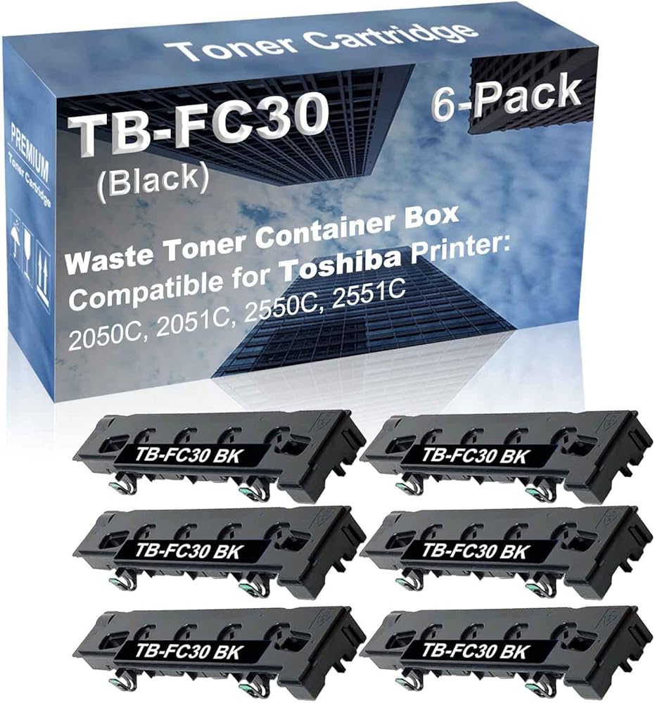 6-Pack Compatible High Capacity TB-FC30 TBFC30 Printer Waste Toner Container Box use for Toshiba E-Studio 2050C, 2051C, 2550C, 2551C Printer (Black)