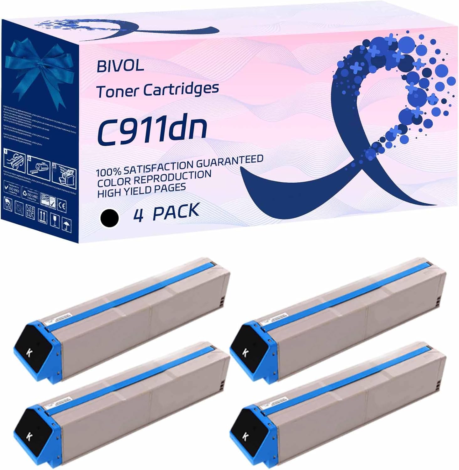 BIVOL C911dn Toner Cartridges Compatible for Okidata OKI C911dn Printers, High Yield 25000 Pages (4 Pack Black)
